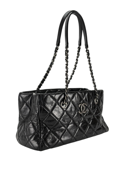 CHANEL - Quilted Coco Mark Silver Hardware Shoulder Bag 