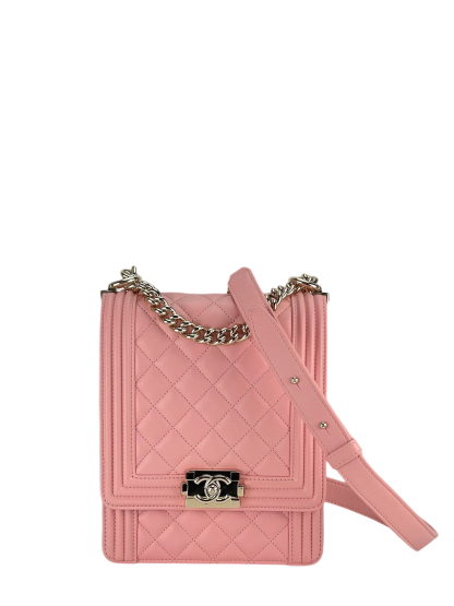 CHANEL - North South Boy Flap Bag Calfskin Pink Metal Gold