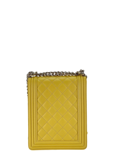 CHANEL - North South boy Flap Bag Yellow Lambskin Metal Gold