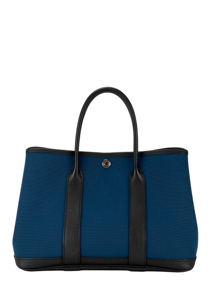 HERMES -  Garden Party 30 Grey Black Blue Canvas Toile 