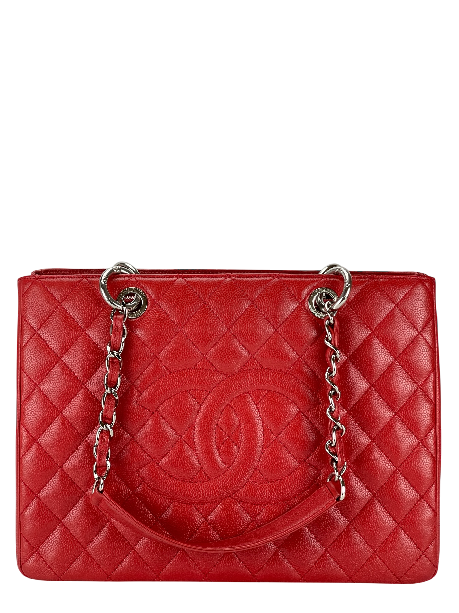 CHANEL - Red Caviar Quilted Grand Shopping Tote GST Sliver Hardware