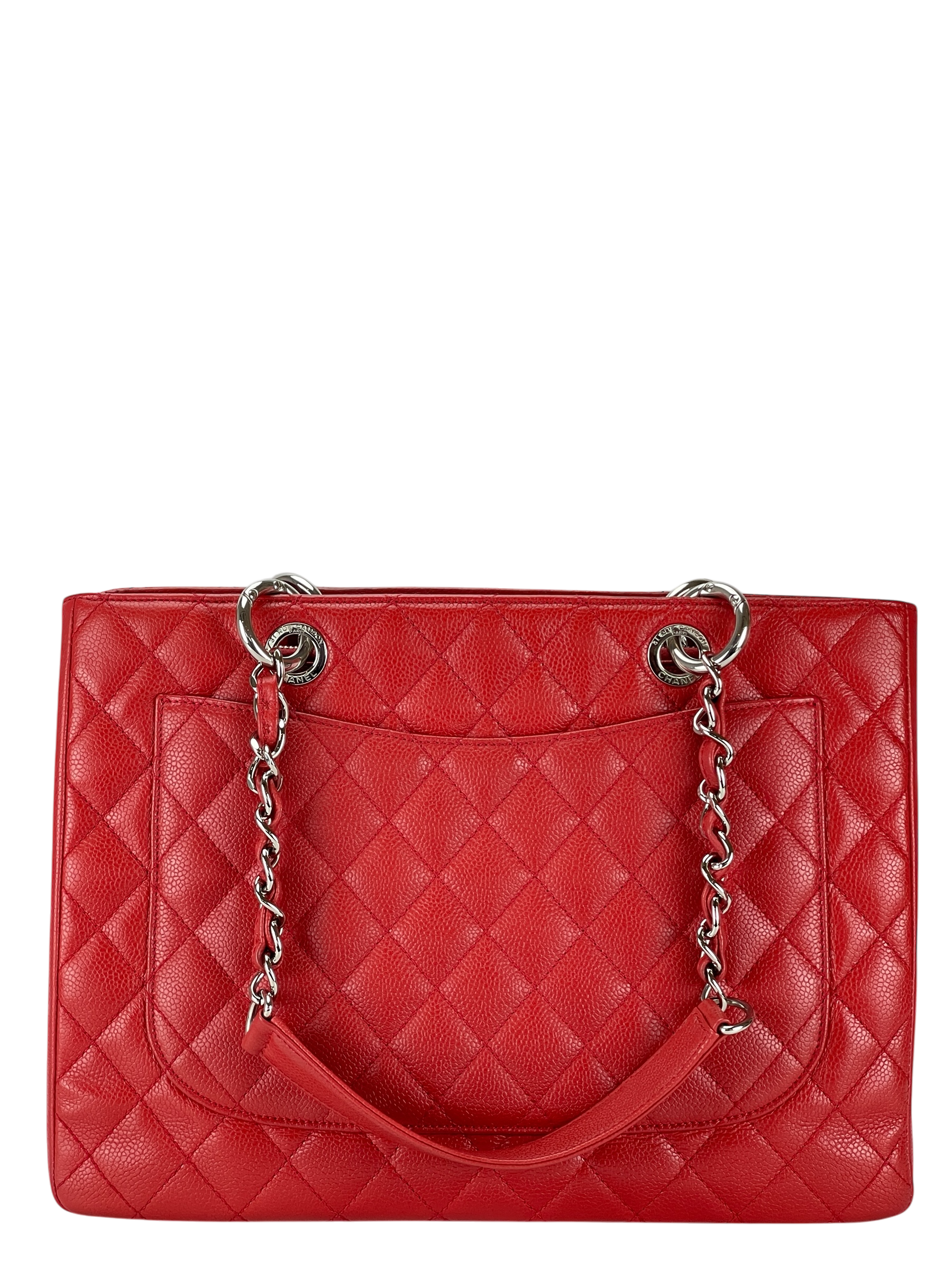 CHANEL - Red Caviar Quilted Grand Shopping Tote GST Sliver Hardware