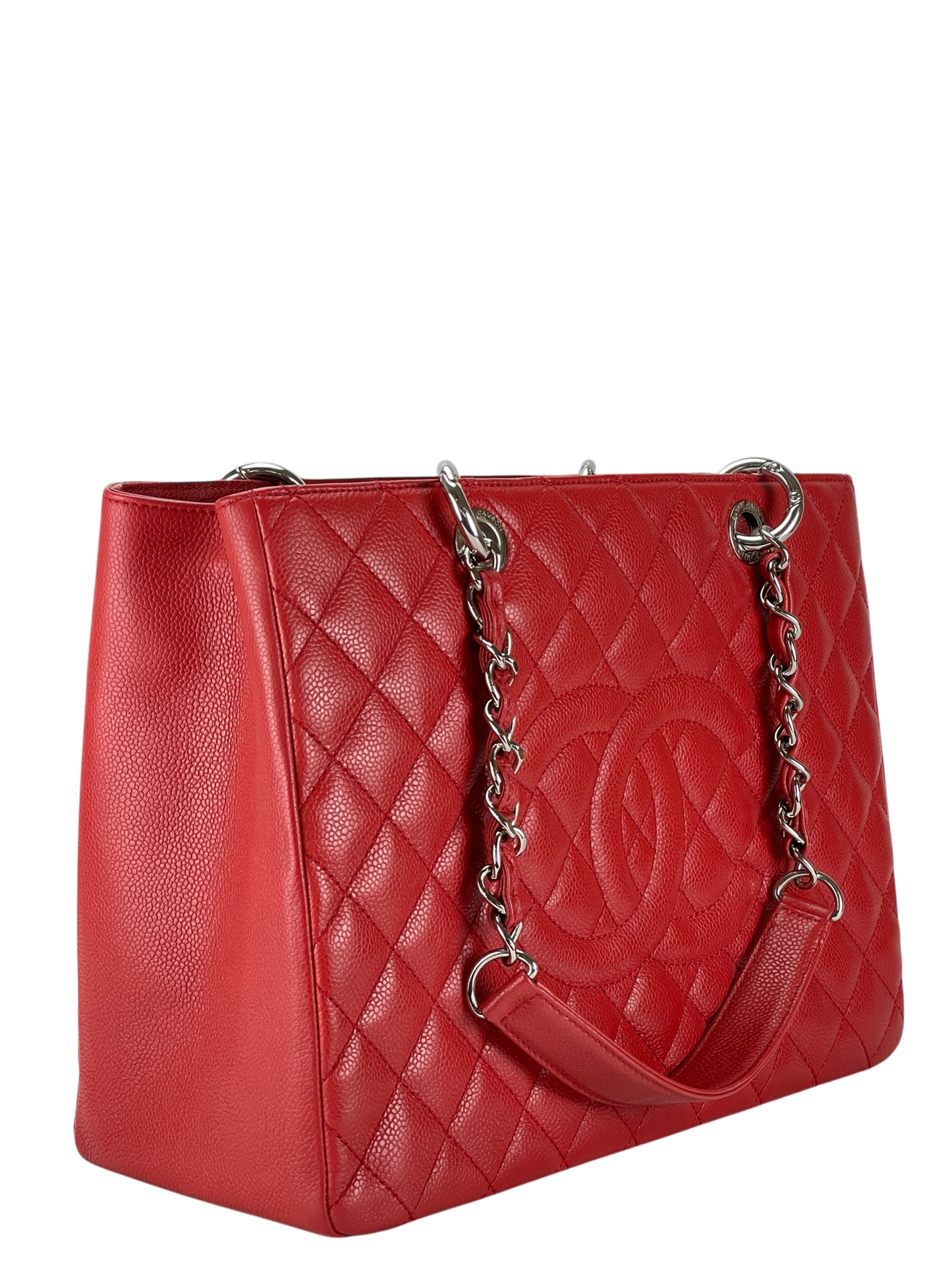 CHANEL - Red Caviar Quilted Grand Shopping Tote GST Sliver Hardware