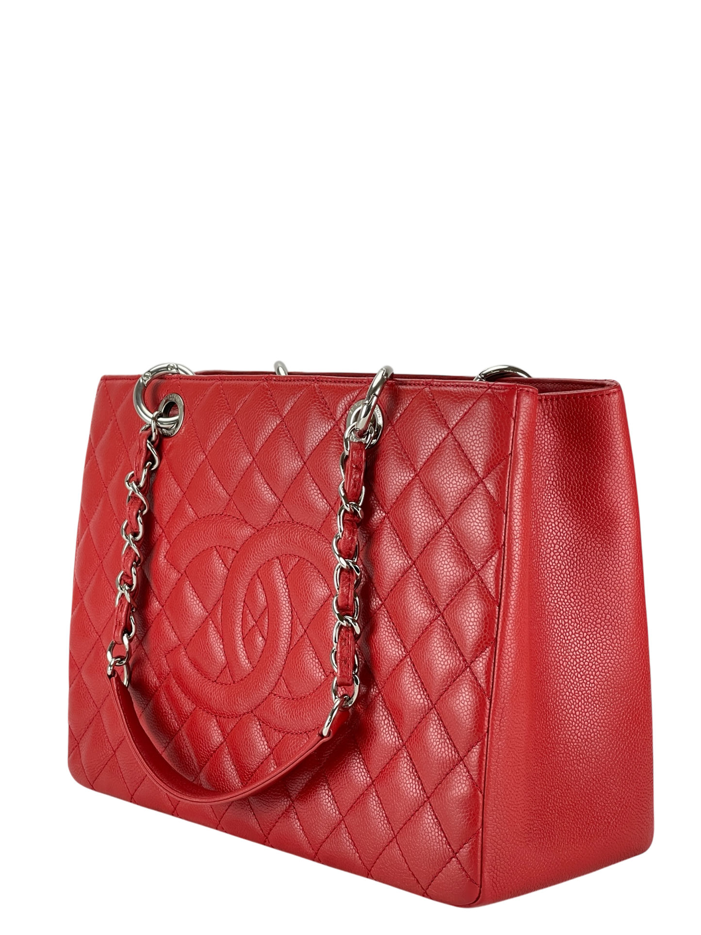 CHANEL - Red Caviar Quilted Grand Shopping Tote GST Sliver Hardware