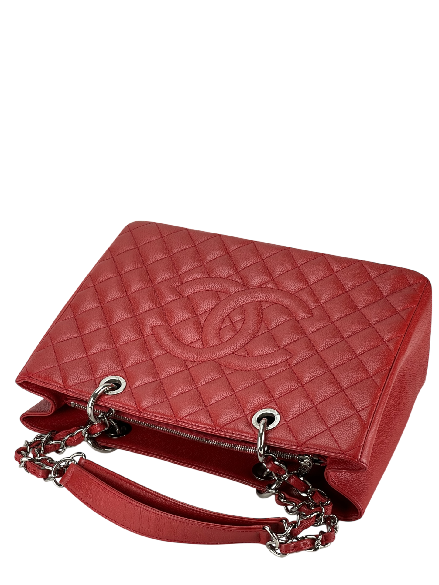 CHANEL - Red Caviar Quilted Grand Shopping Tote GST Sliver Hardware