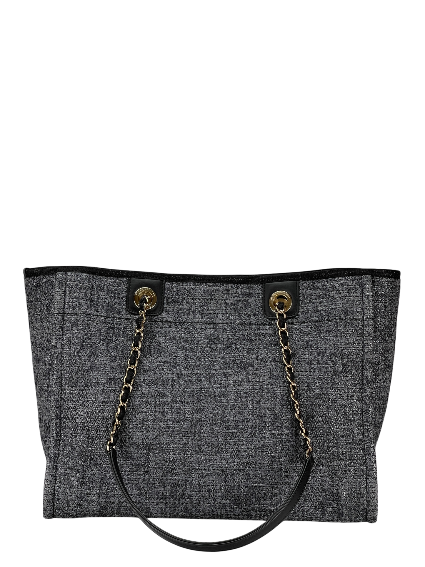 CHANEL - 19C Navy Denim Deauville Tote Bag Gold Hardware