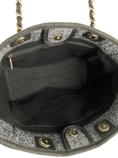 CHANEL - 19C Navy Denim Deauville Tote Bag Gold Hardware