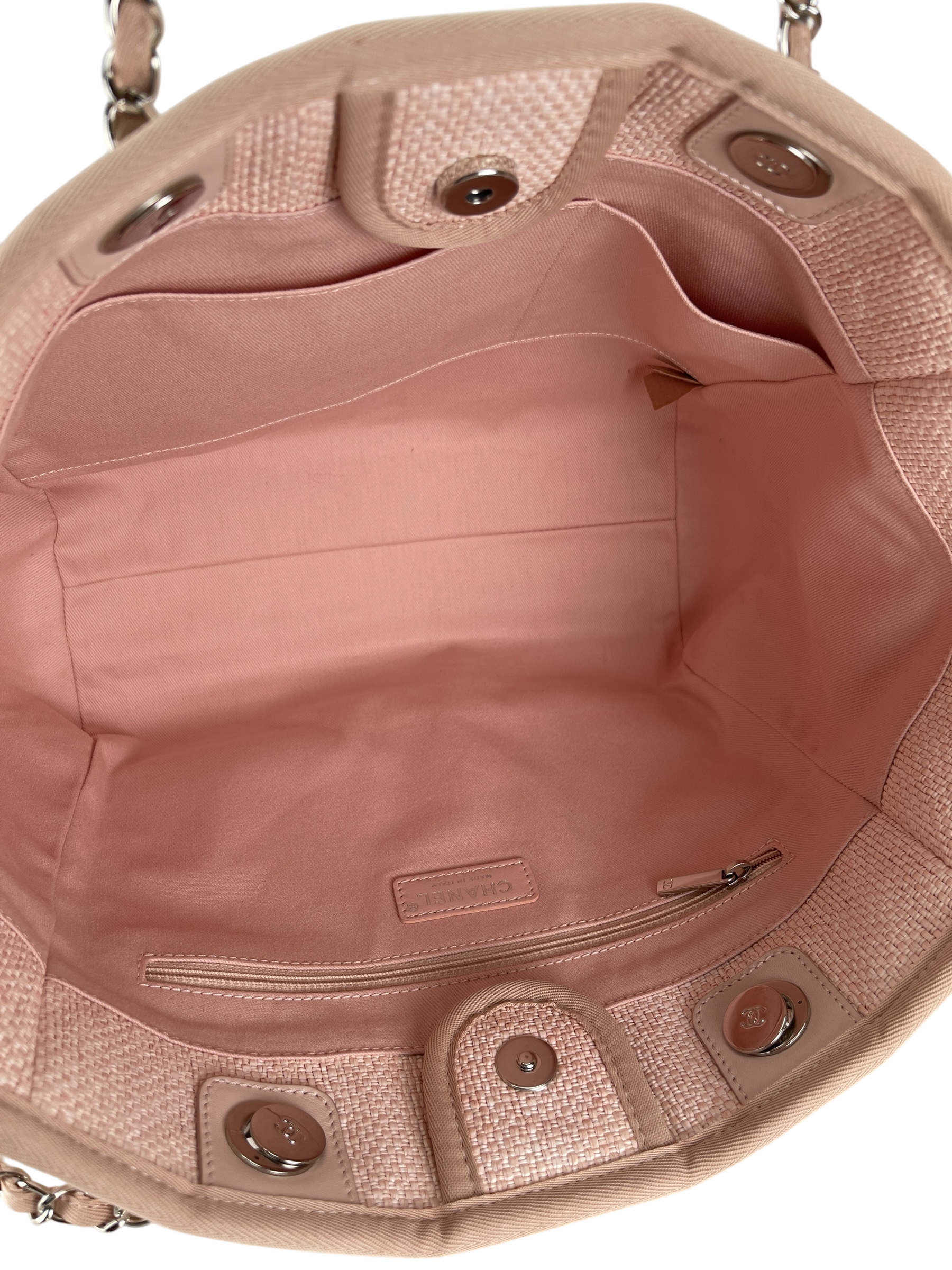 CHANEL - Pink Straw Raffia Deauville MM Tote Bag Gold Hardware