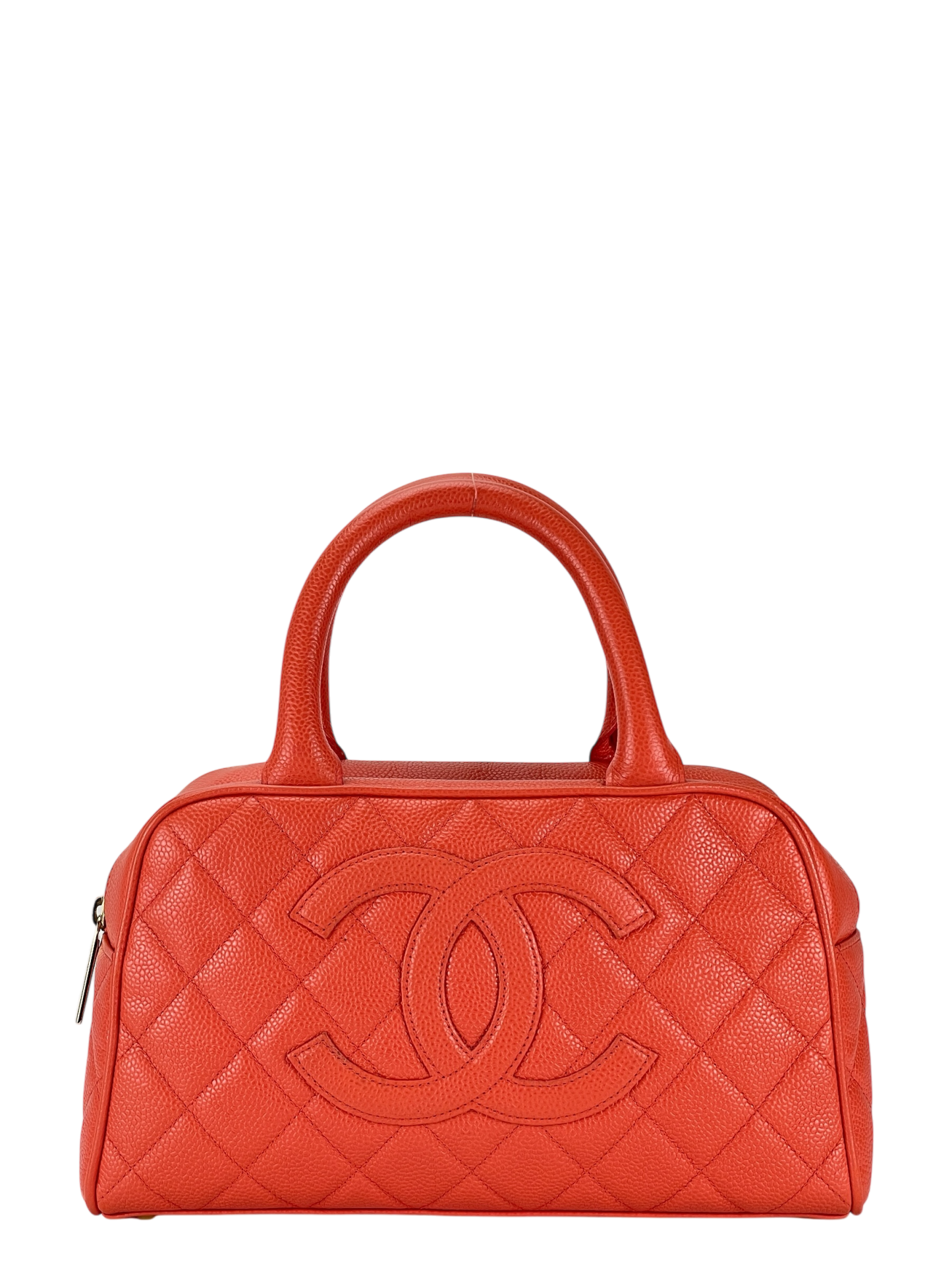 CHANEL - Small Orange Red Caviar Bowling Hand Bag