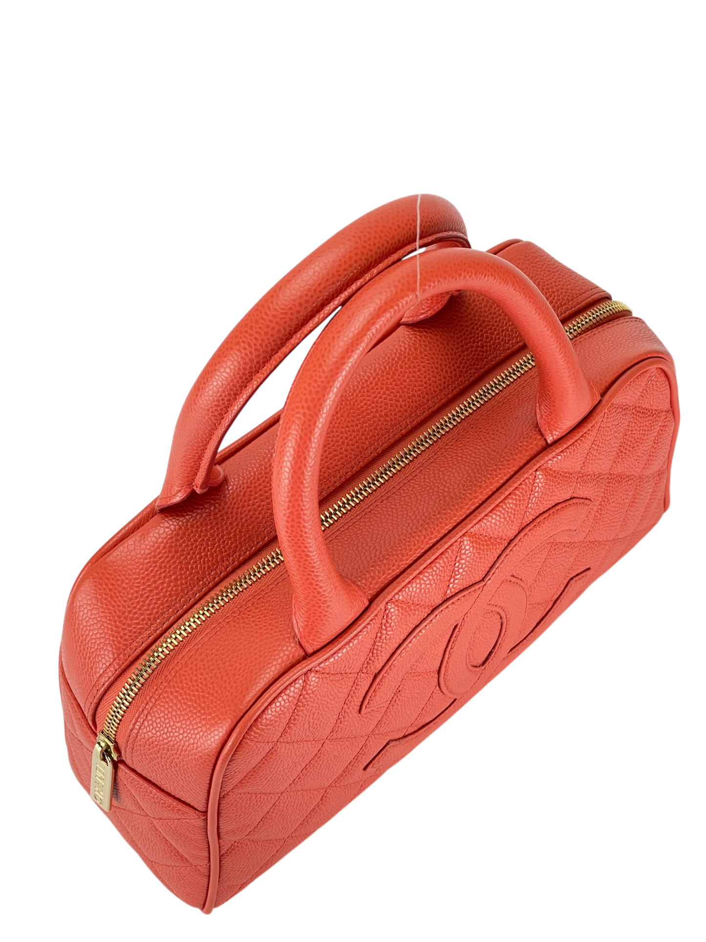 CHANEL - Small Orange Red Caviar Bowling Hand Bag