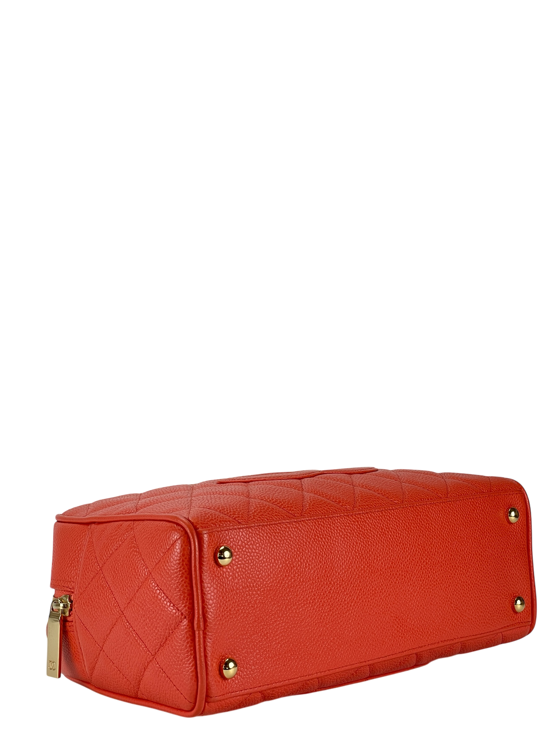 CHANEL - Small Orange Red Caviar Bowling Hand Bag