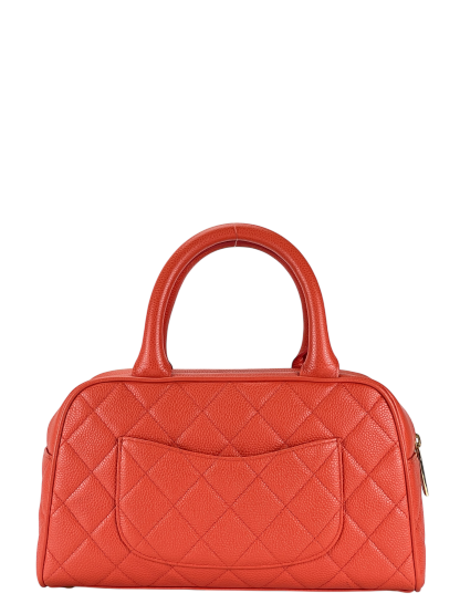 CHANEL - Small Orange Red Caviar Bowling Hand Bag