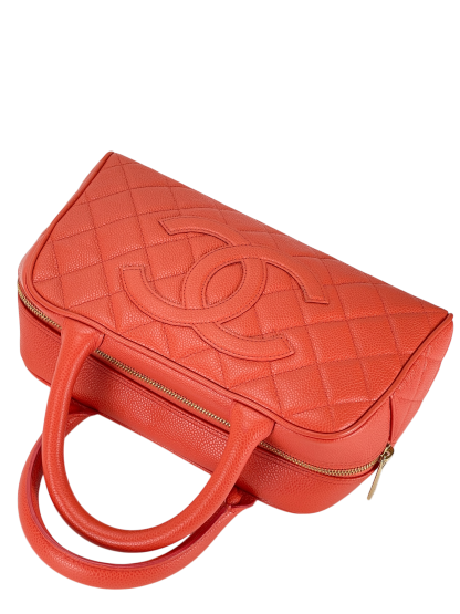 CHANEL - Small Orange Red Caviar Bowling Hand Bag