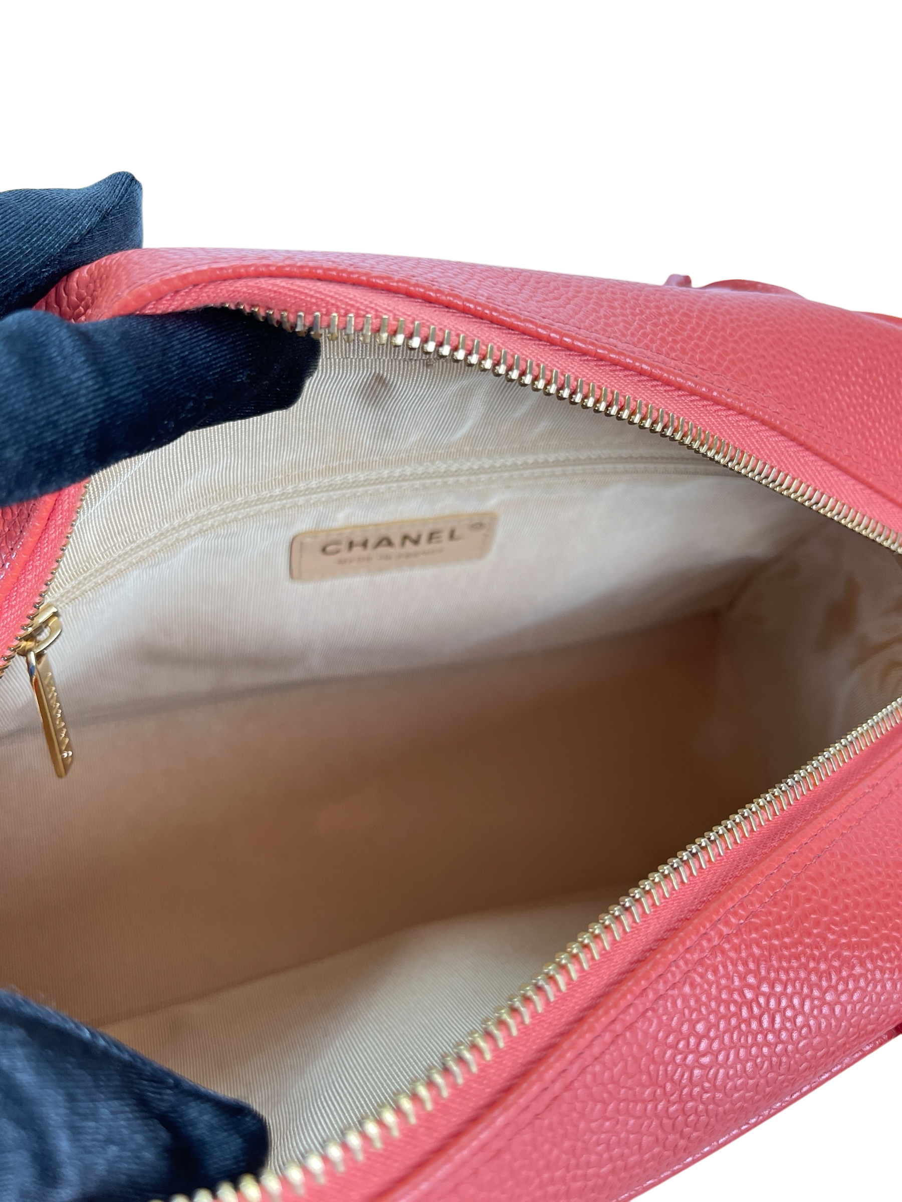 CHANEL - Small Orange Red Caviar Bowling Hand Bag