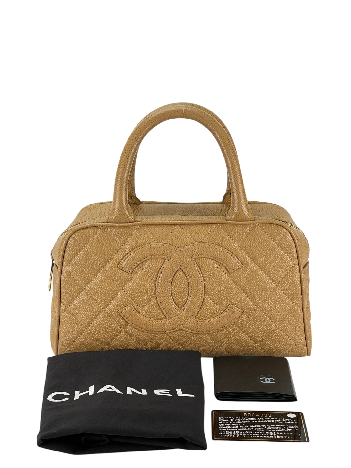 CHANEL - Small Beige Caviar Bowling Hand Bag