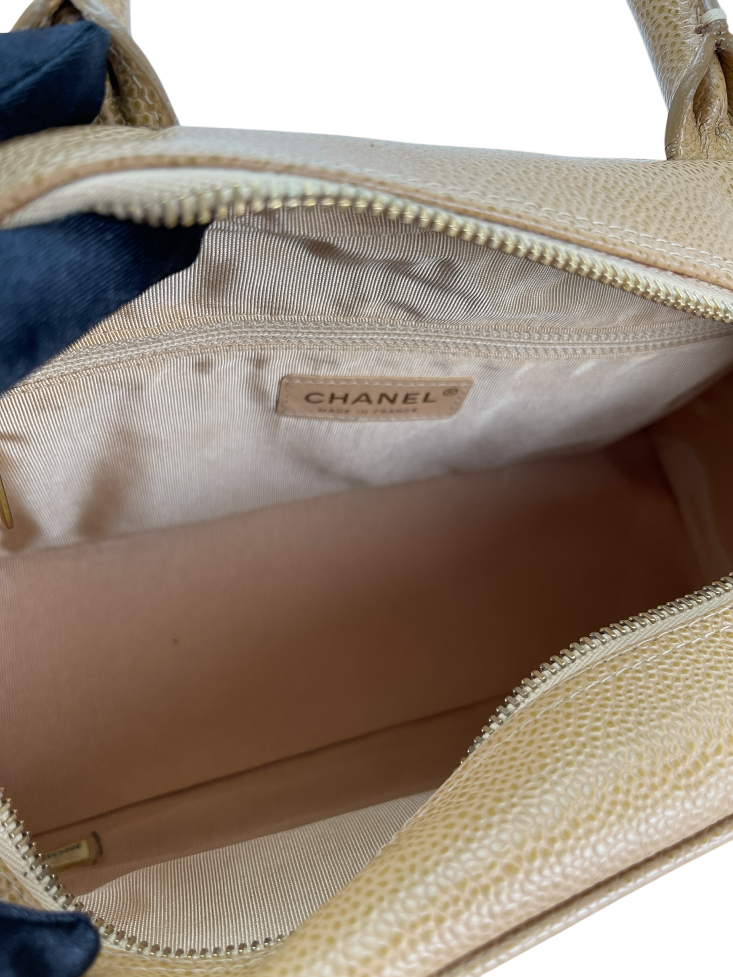CHANEL - Small Beige Caviar Bowling Hand Bag