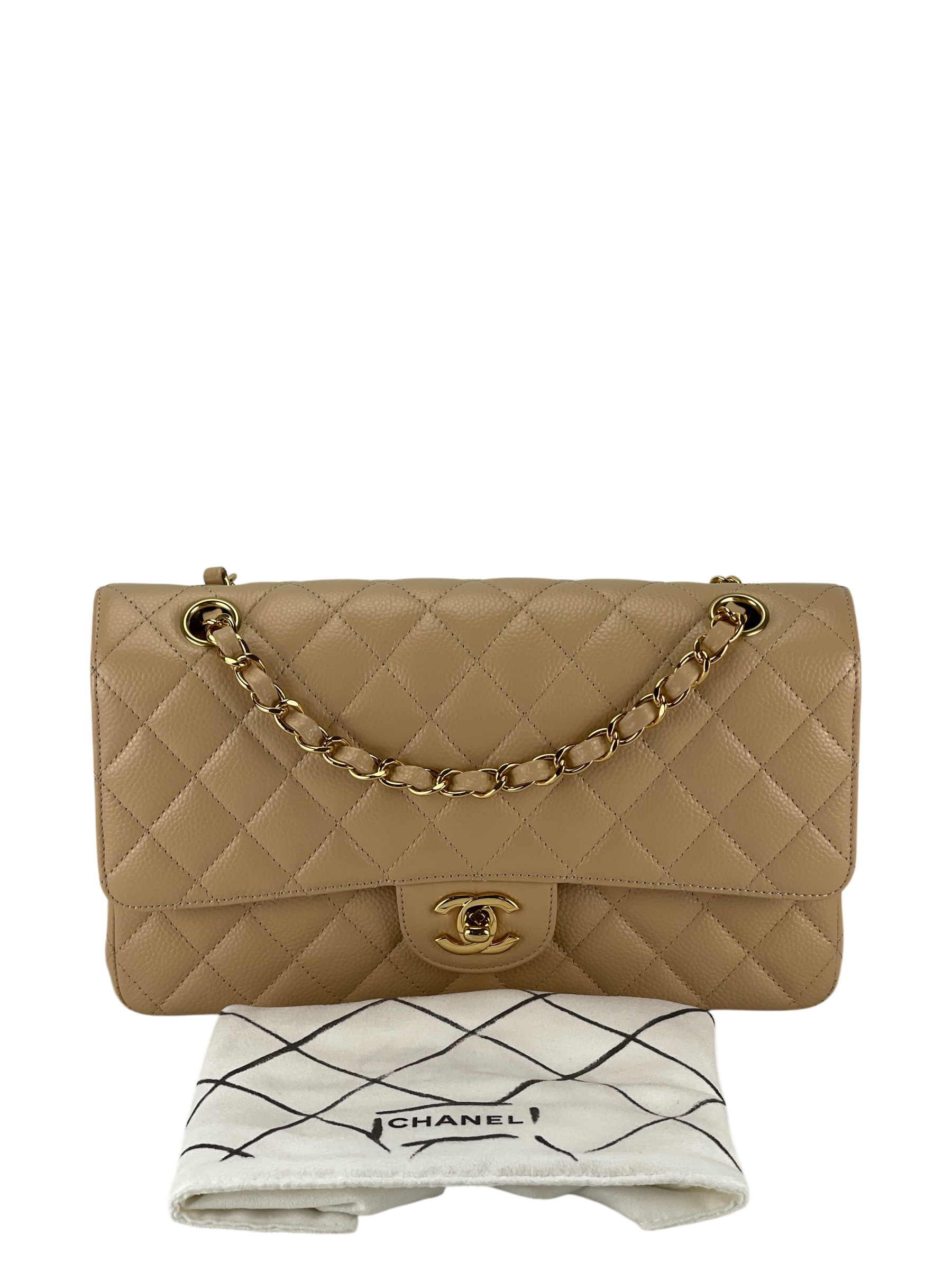 CHANEL - Medium Classic Double Flap Bag Gold Cavair Gold Hardware (CF25)
