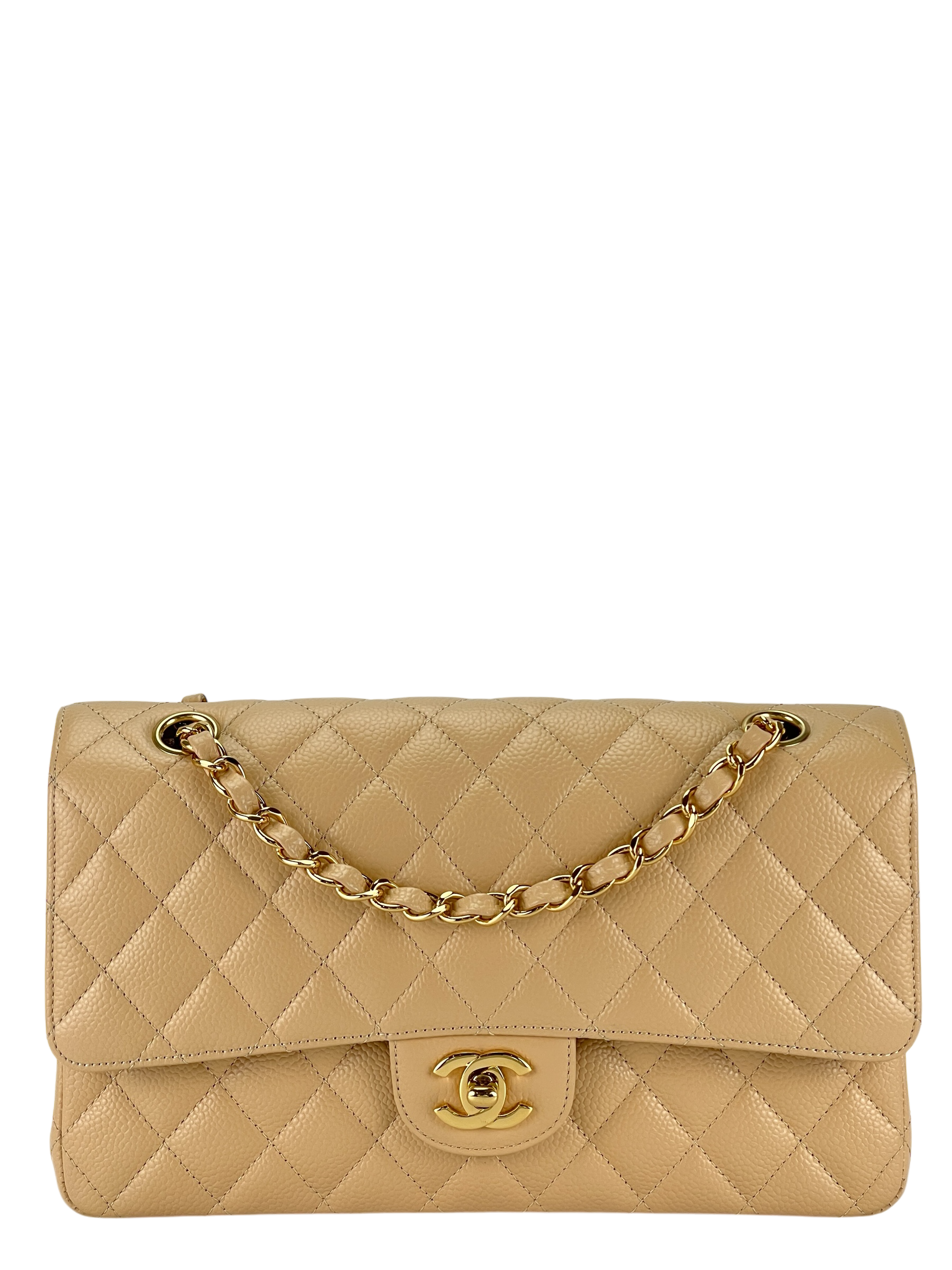 CHANEL - Medium Classic Double Flap Bag Gold Cavair Gold Hardware (CF25) 