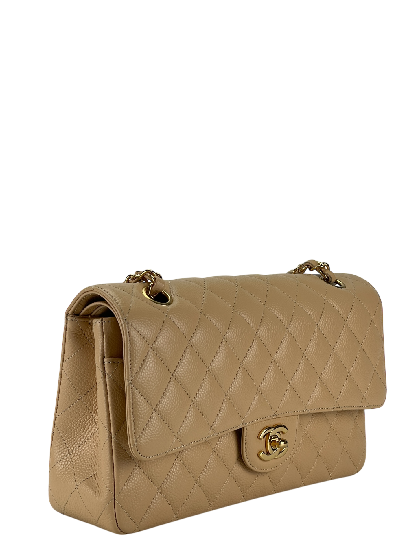 CHANEL - Medium Classic Double Flap Bag Gold Cavair Gold Hardware (CF25)