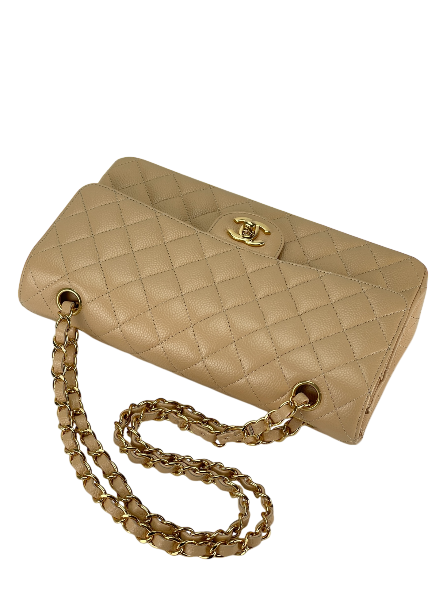 CHANEL - Medium Classic Double Flap Bag Gold Cavair Gold Hardware (CF25)