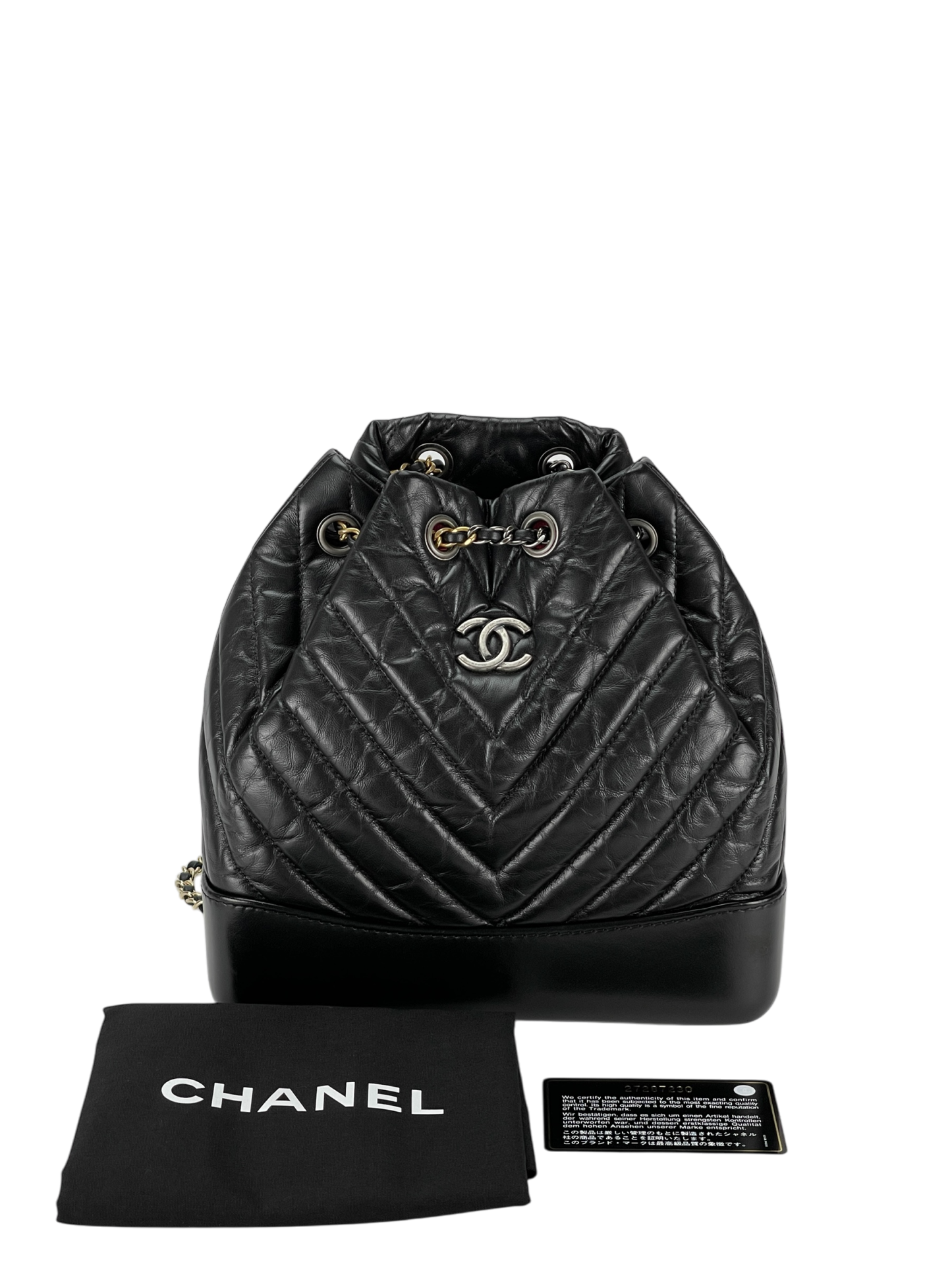 CHANEL - Black Calfskin Coco Mark Chain Matelasse Series Lamb Bag