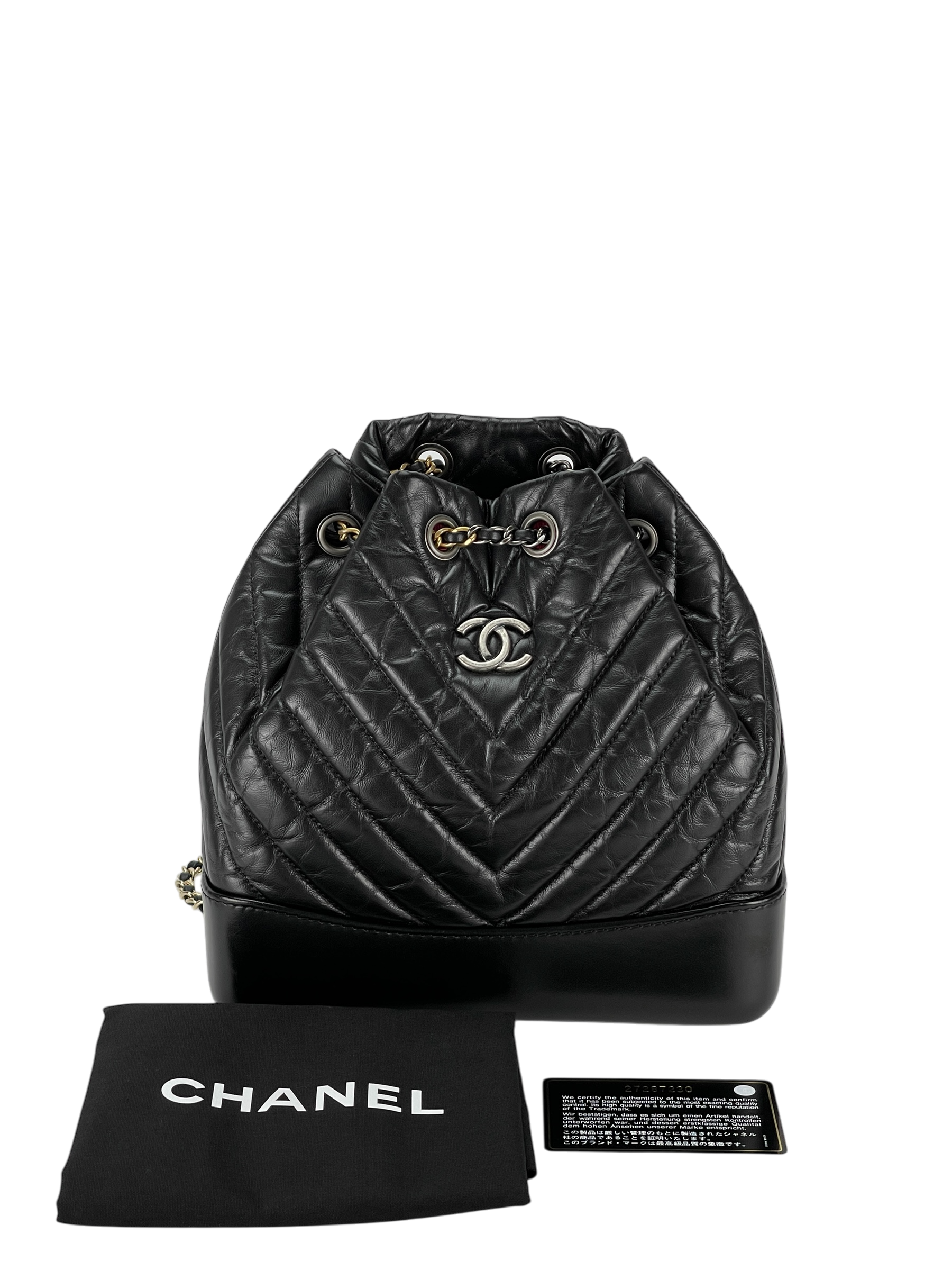 CHANEL - Black Calfskin Coco Mark Chain Matelasse Series Lamb Bag