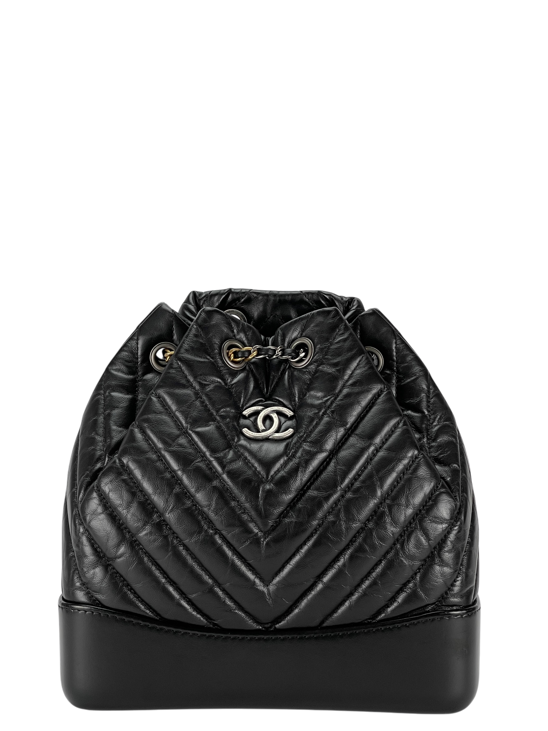 CHANEL - Black Calfskin Coco Mark Chain Matelasse Series Lamb Bag