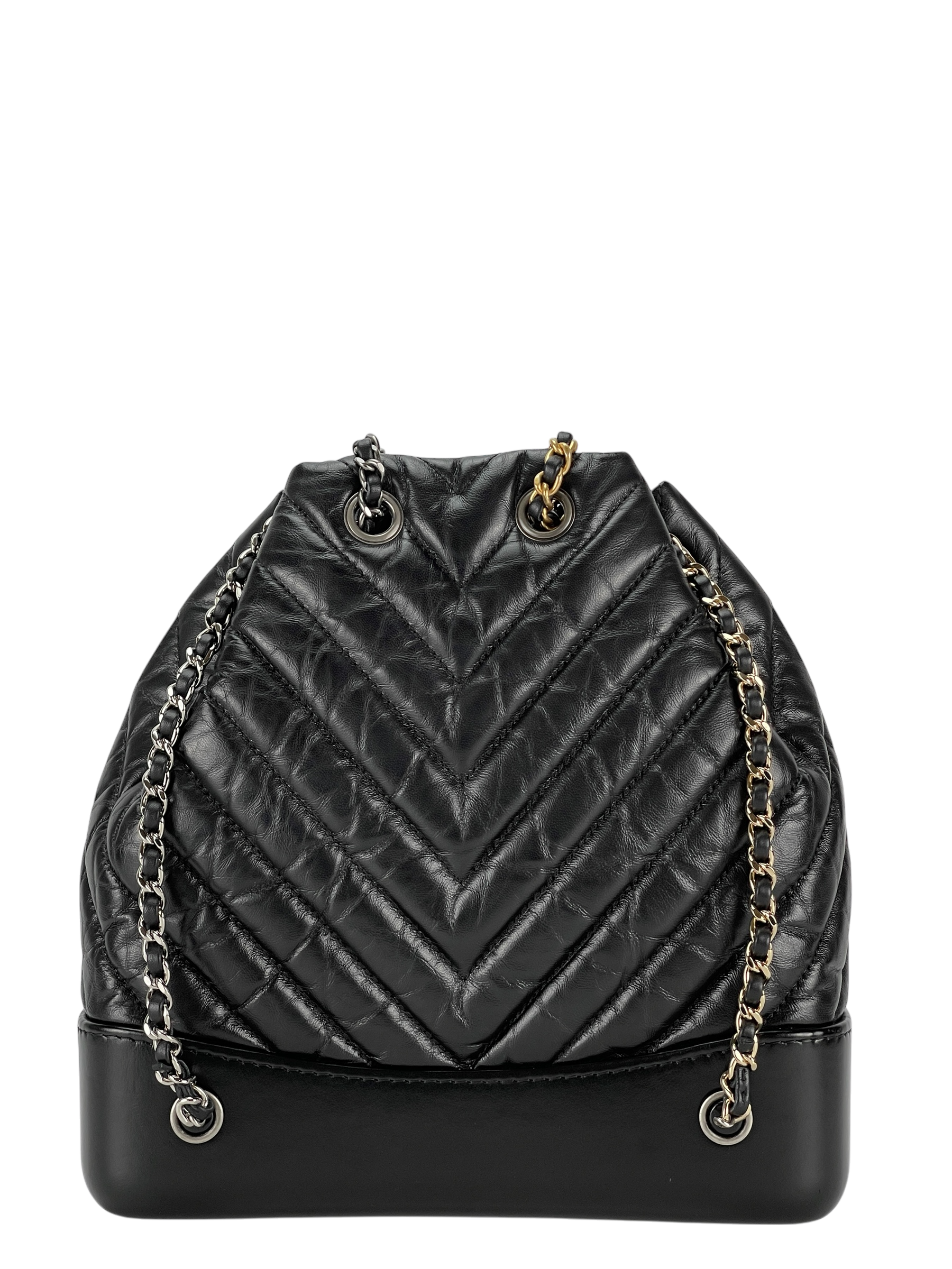 CHANEL - Black Calfskin Coco Mark Chain Matelasse Series Lamb Bag