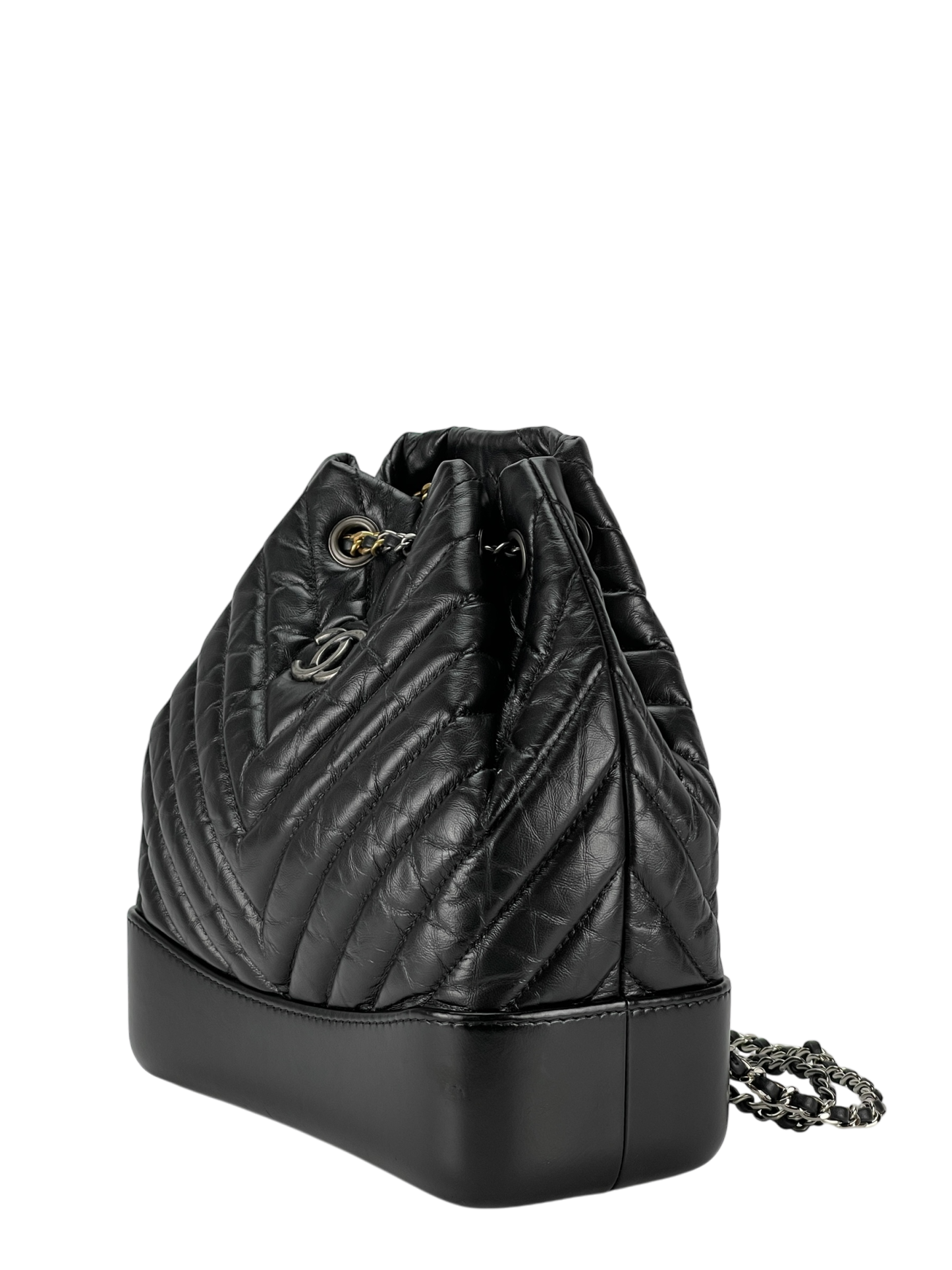 CHANEL - Black Calfskin Coco Mark Chain Matelasse Series Lamb Bag