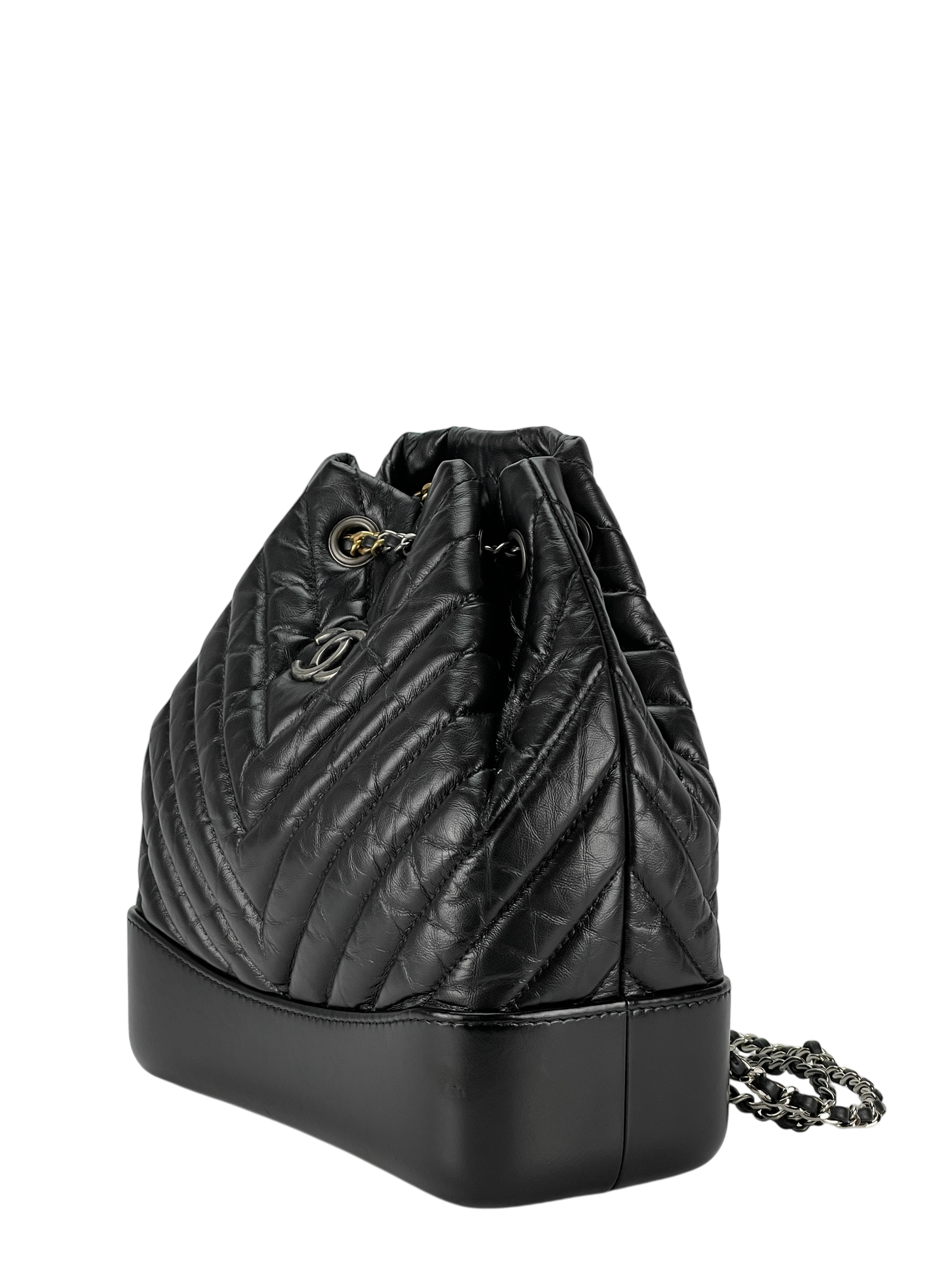 CHANEL - Black Calfskin Coco Mark Chain Matelasse Series Lamb Bag