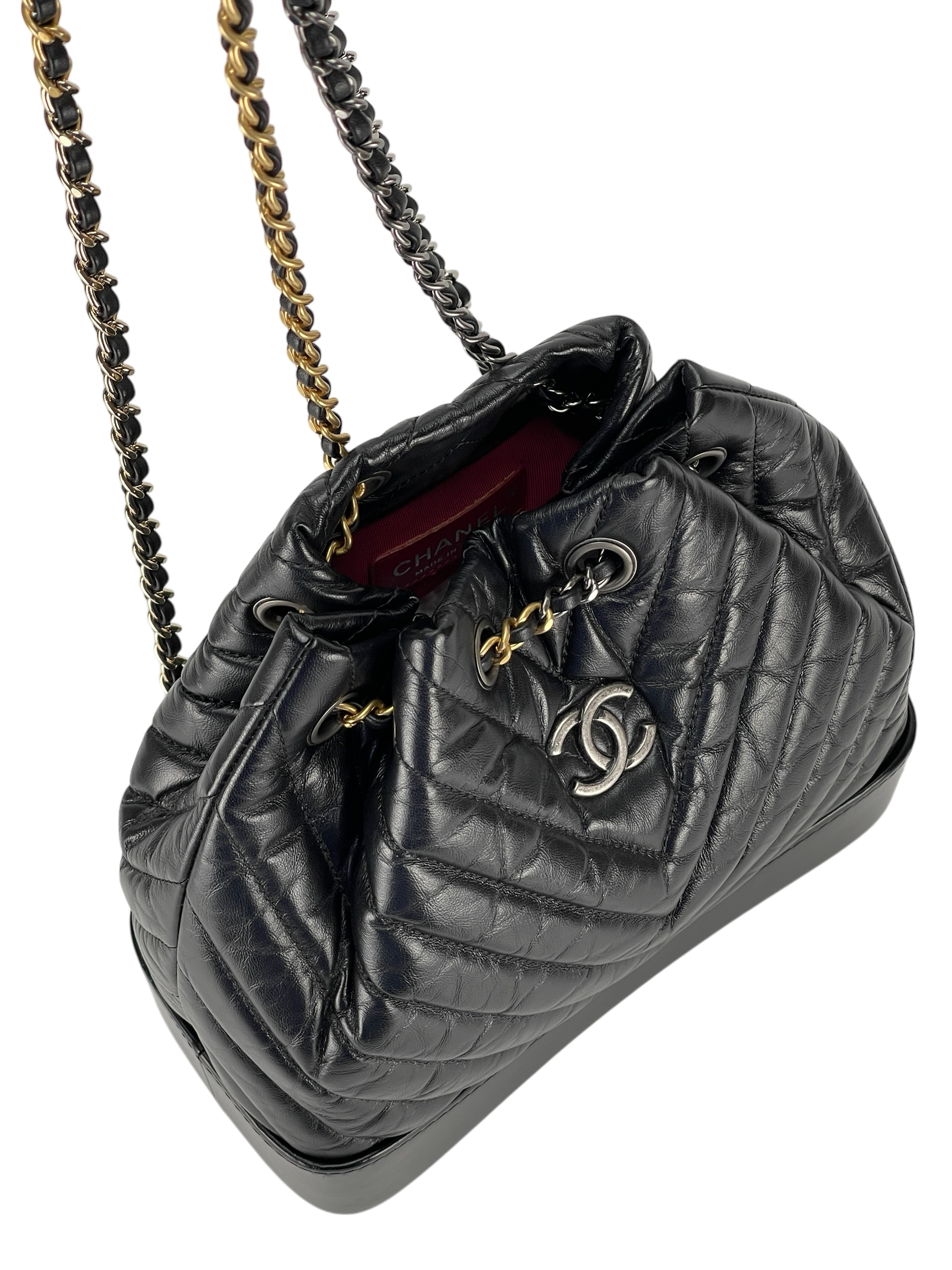 CHANEL - Black Calfskin Coco Mark Chain Matelasse Series Lamb Bag