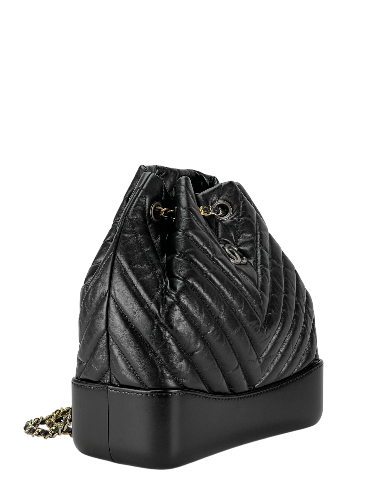 CHANEL - Black Calfskin Coco Mark Chain Matelasse Series Lamb Bag