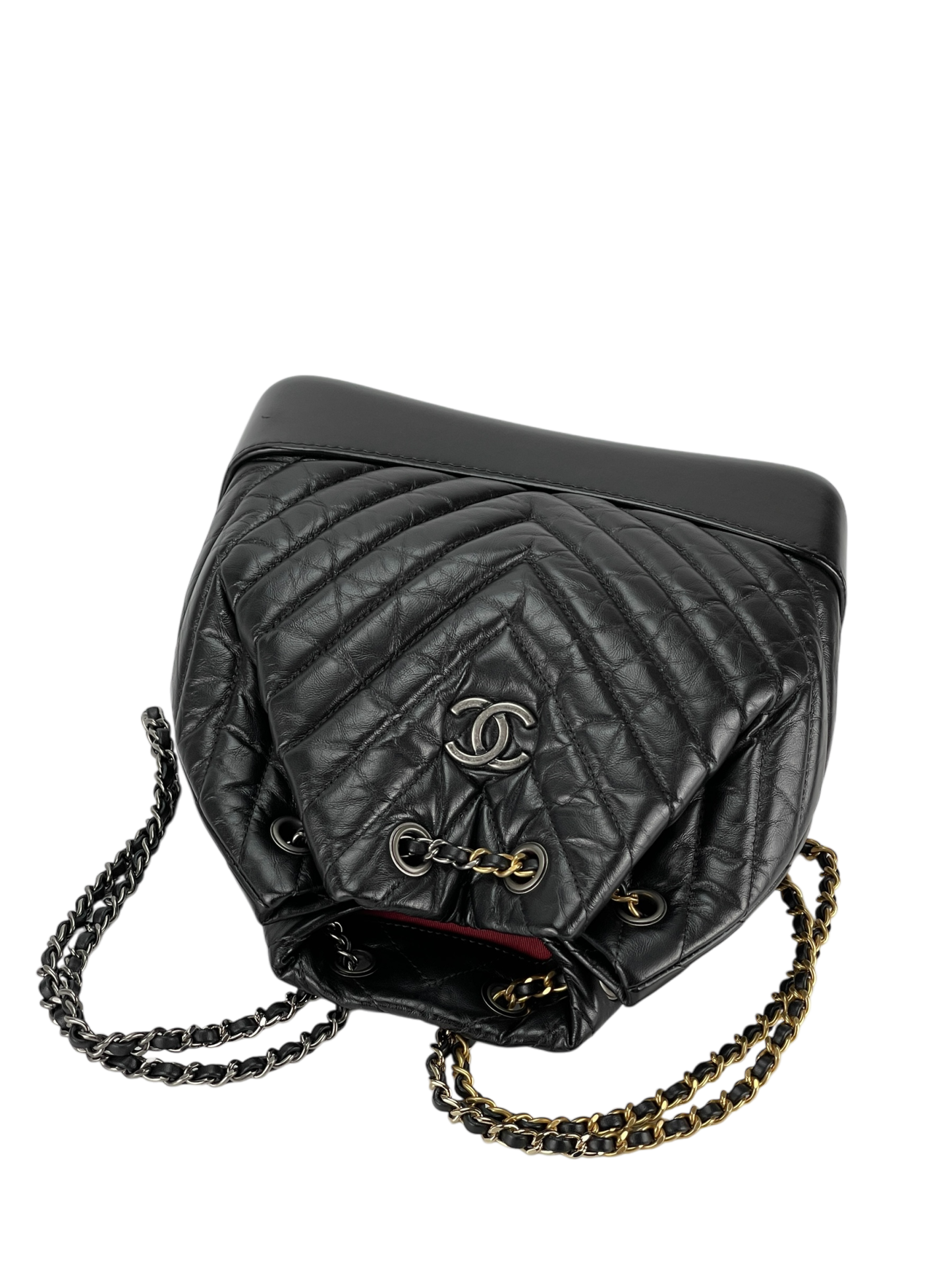 CHANEL - Black Calfskin Coco Mark Chain Matelasse Series Lamb Bag