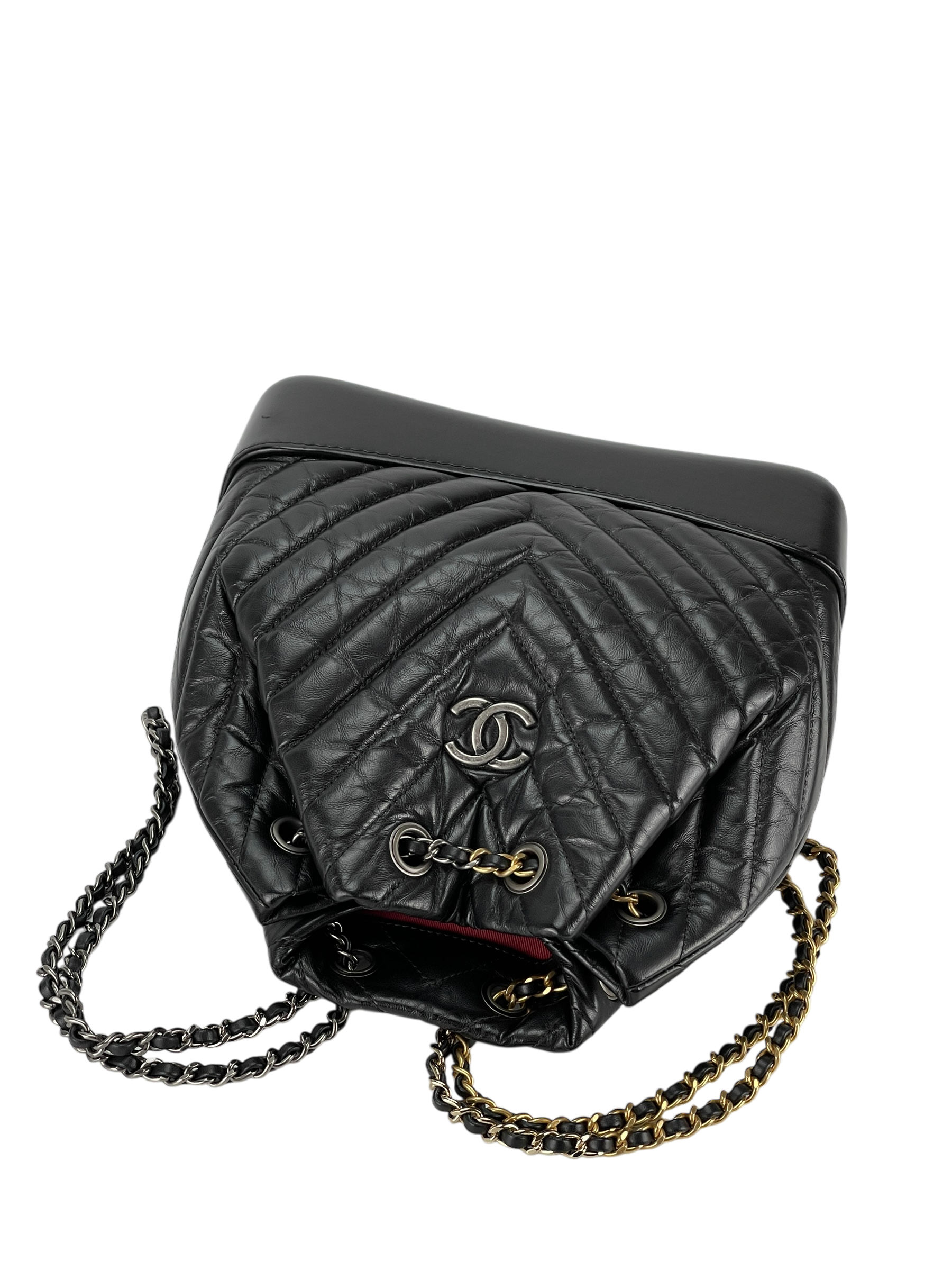 CHANEL - Black Calfskin Coco Mark Chain Matelasse Series Lamb Bag