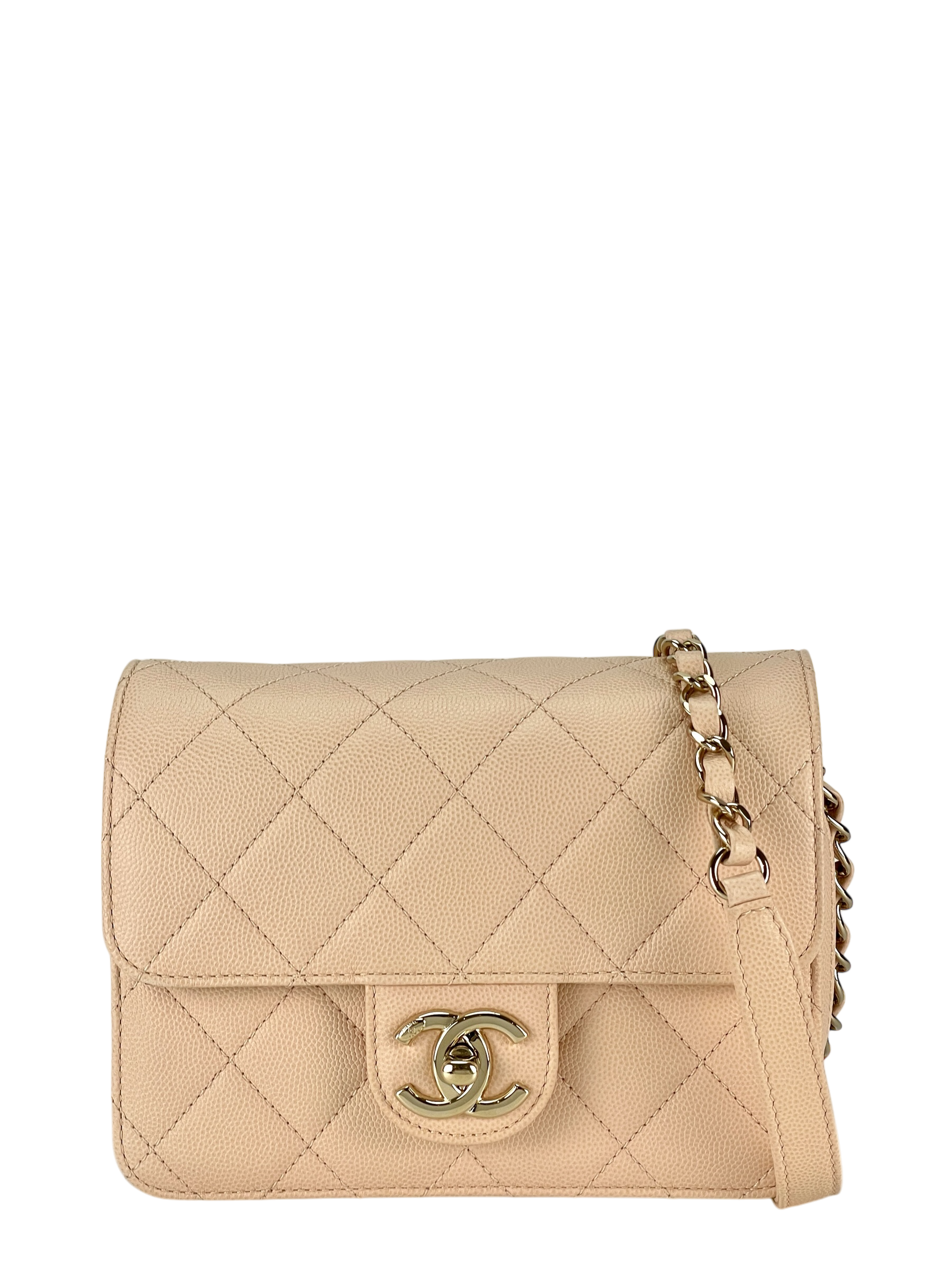 CHANEL - Beige Caviar Mini Matelasse Chain Shoulder Bag