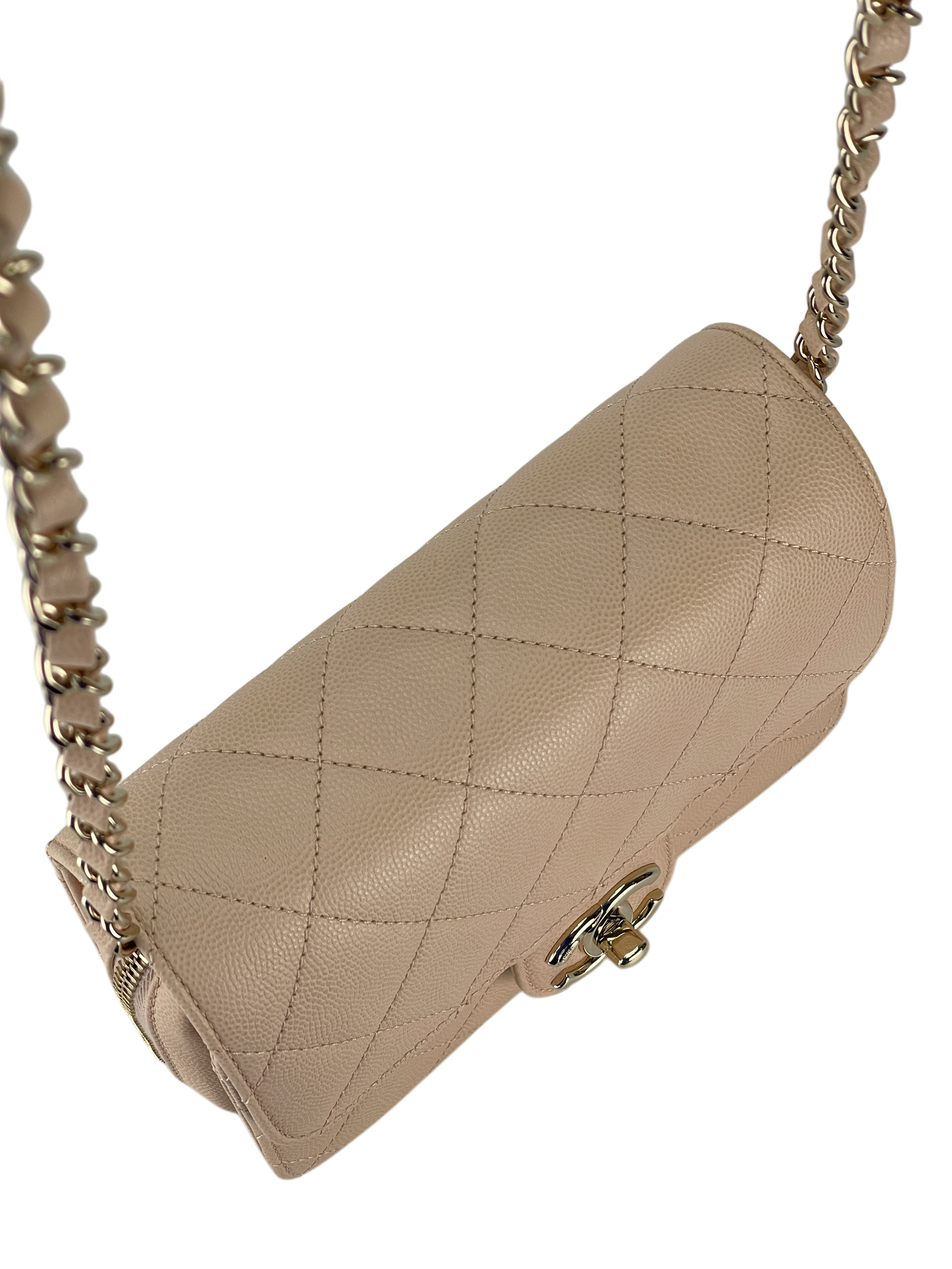 CHANEL - Beige Caviar Mini Matelasse Chain Shoulder Bag