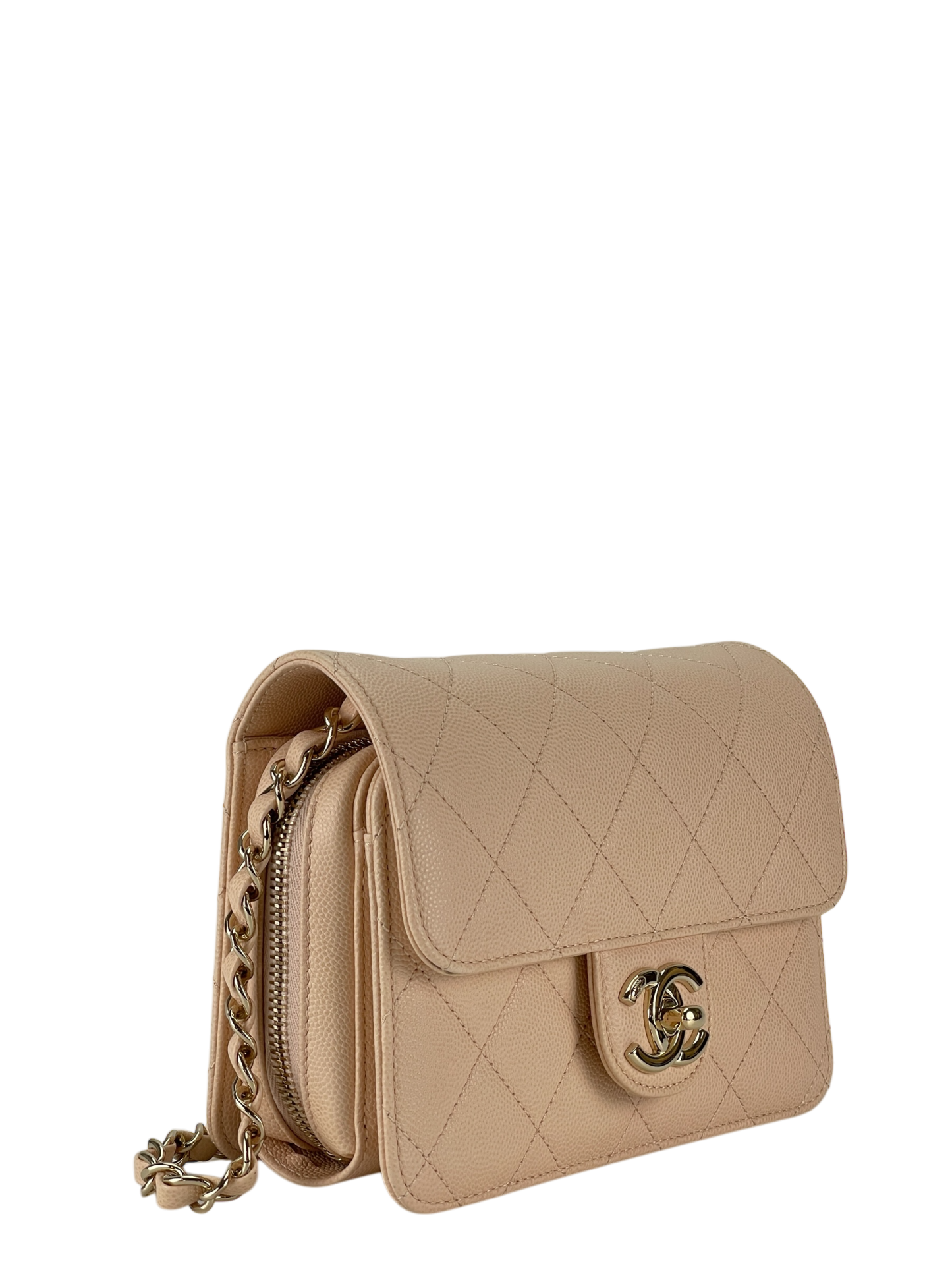 CHANEL - Beige Caviar Mini Matelasse Chain Shoulder Bag