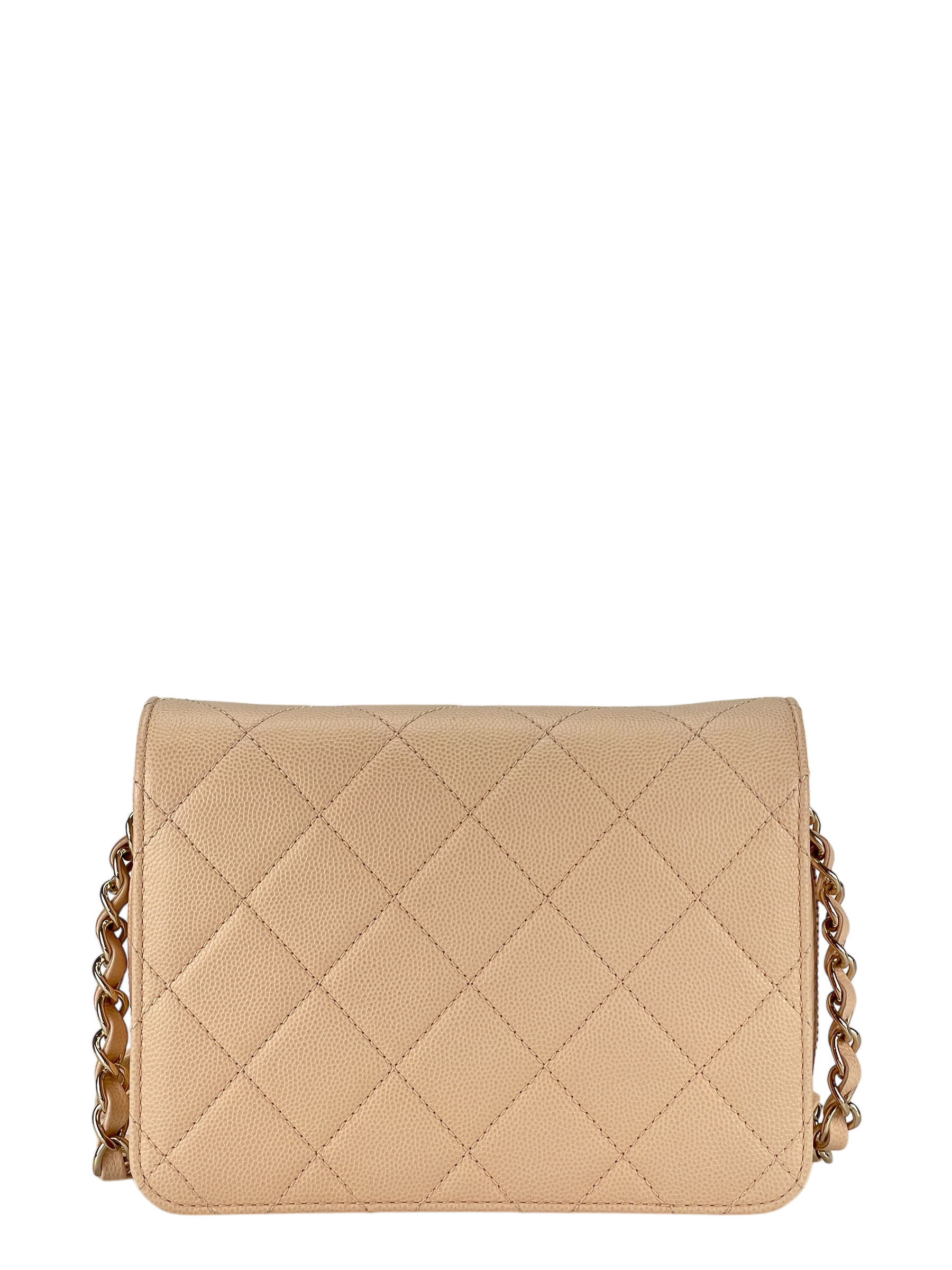 CHANEL - Beige Caviar Mini Matelasse Chain Shoulder Bag