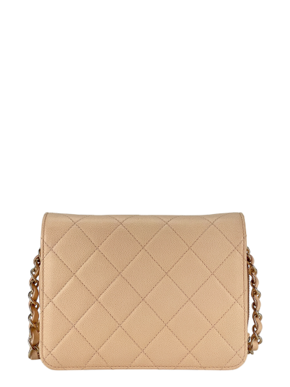 CHANEL - Beige Caviar Mini Matelasse Chain Shoulder Bag