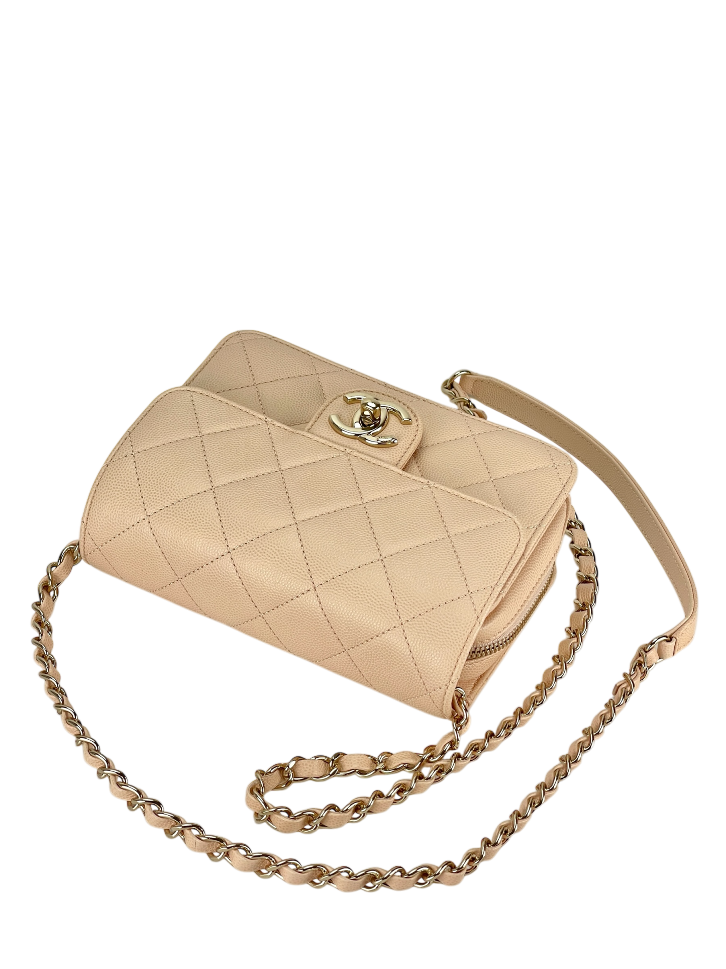 CHANEL - Beige Caviar Mini Matelasse Chain Shoulder Bag