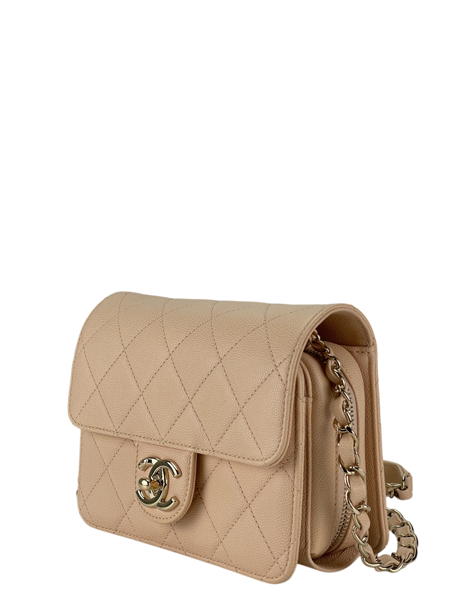 CHANEL - Beige Caviar Mini Matelasse Chain Shoulder Bag