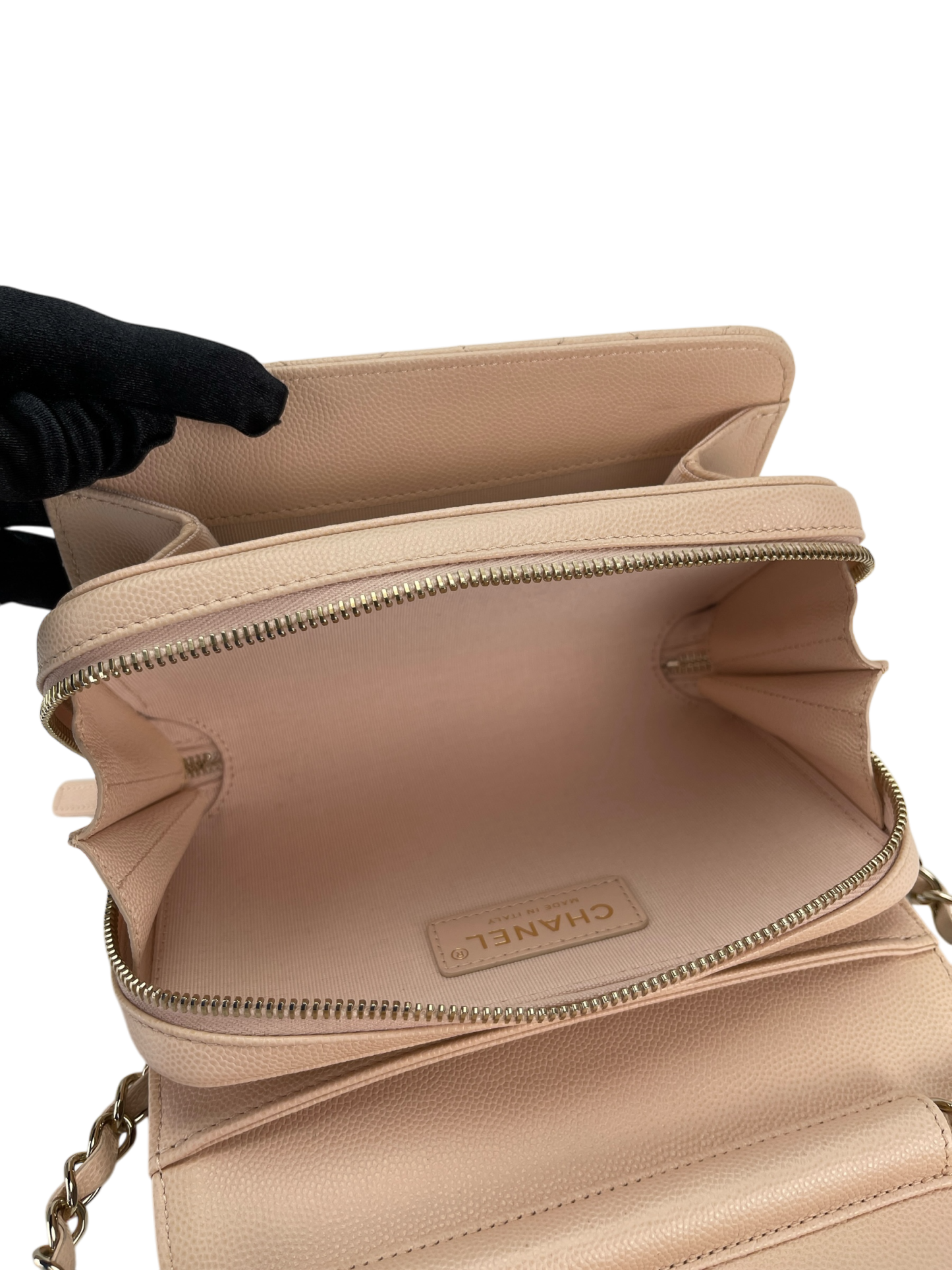 CHANEL - Beige Caviar Mini Matelasse Chain Shoulder Bag
