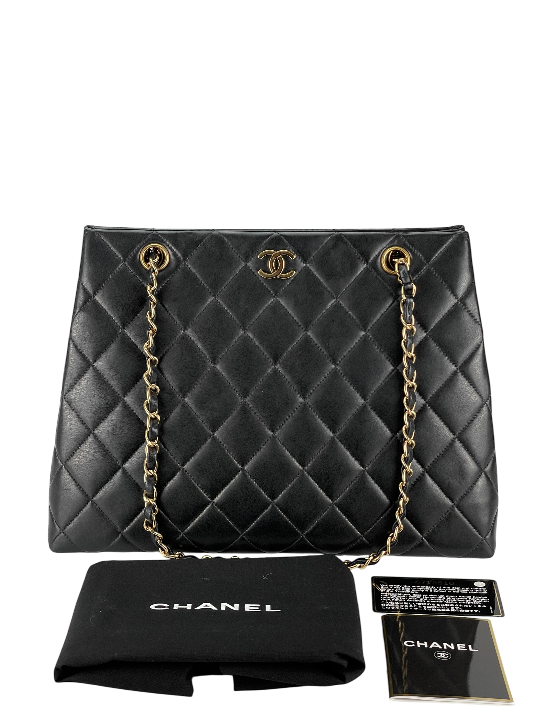 CHANEL - Vintage Black Quilted Leather Tote Shoulder Bag