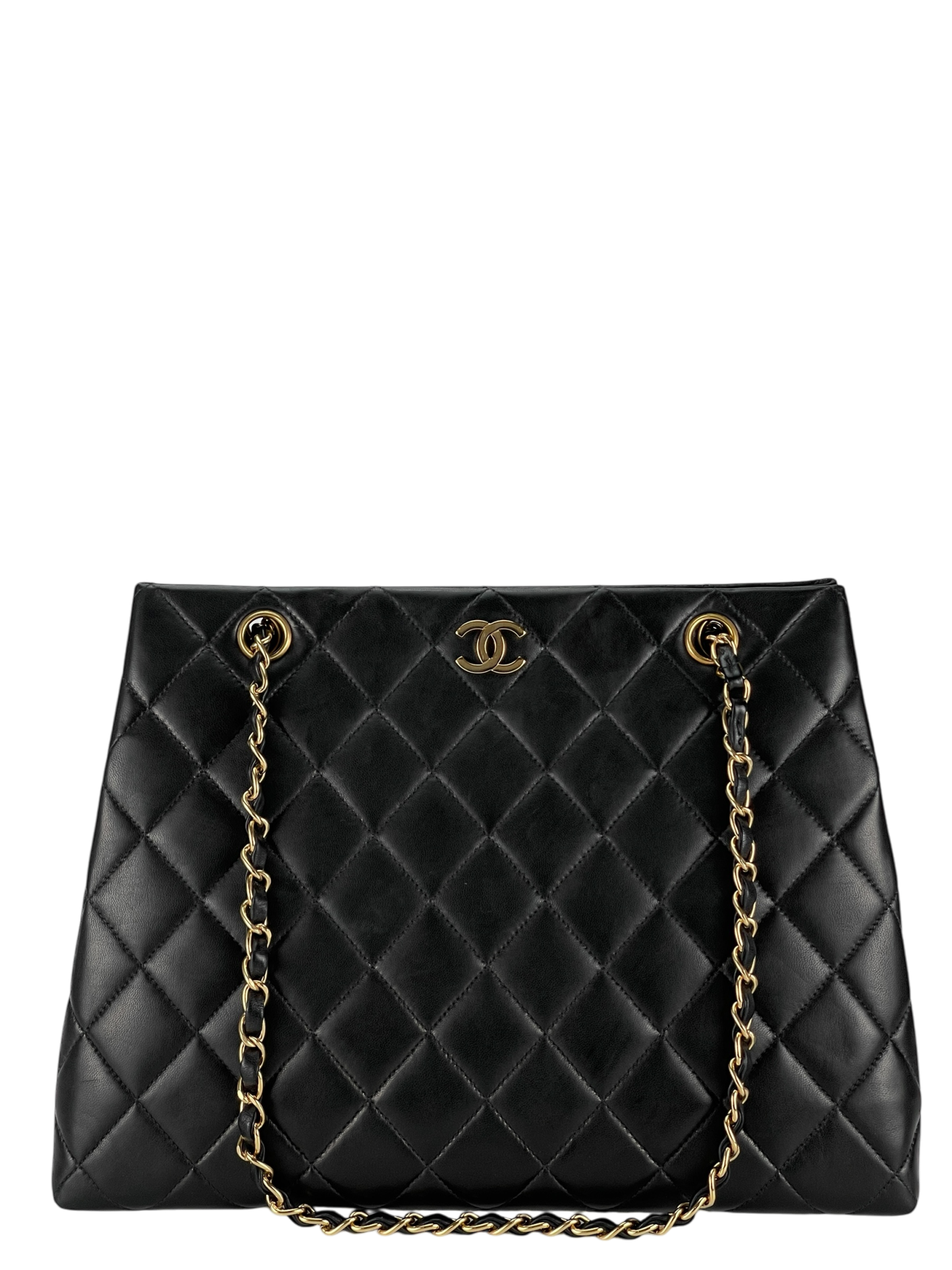 CHANEL - Vintage Black Quilted Leather Tote Shoulder Bag