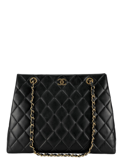 CHANEL - Vintage Black Quilted Leather Tote Shoulder Bag