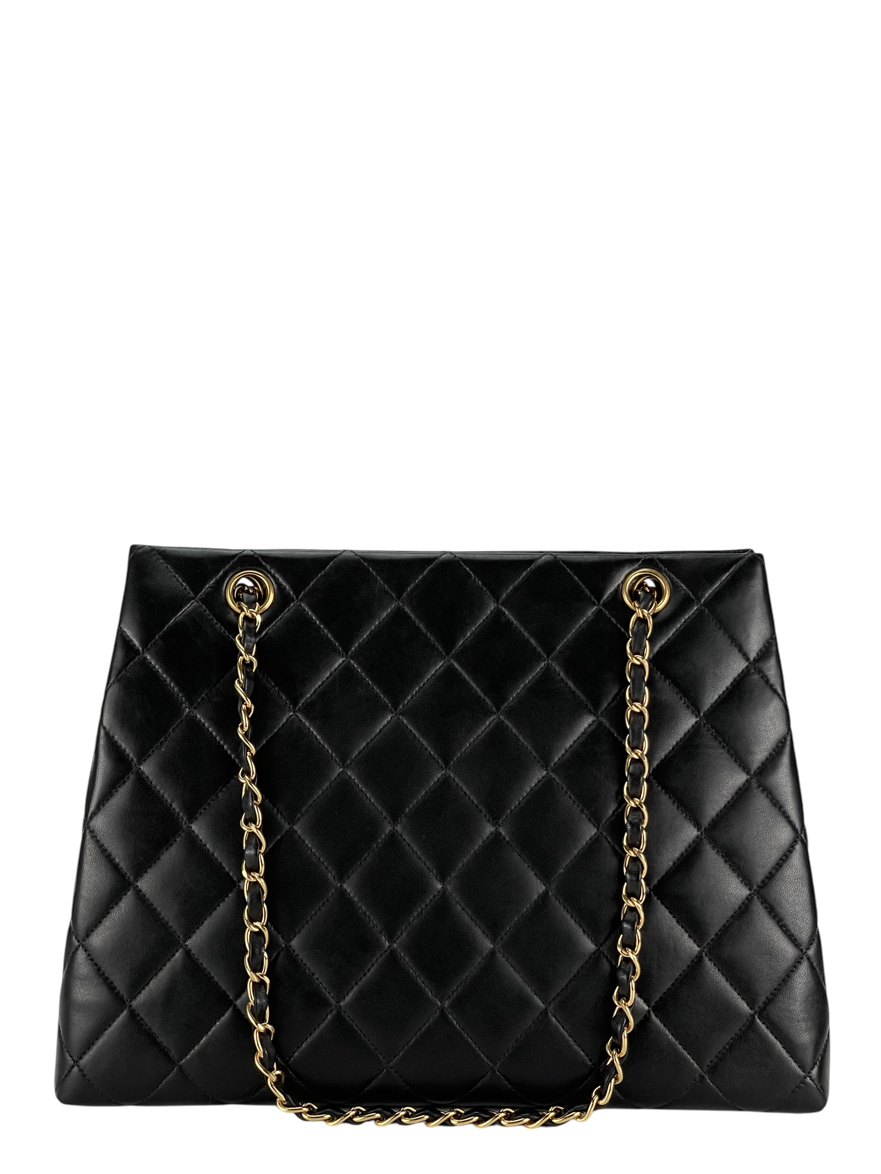 CHANEL - Vintage Black Quilted Leather Tote Shoulder Bag