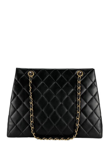 CHANEL - Vintage Black Quilted Leather Tote Shoulder Bag