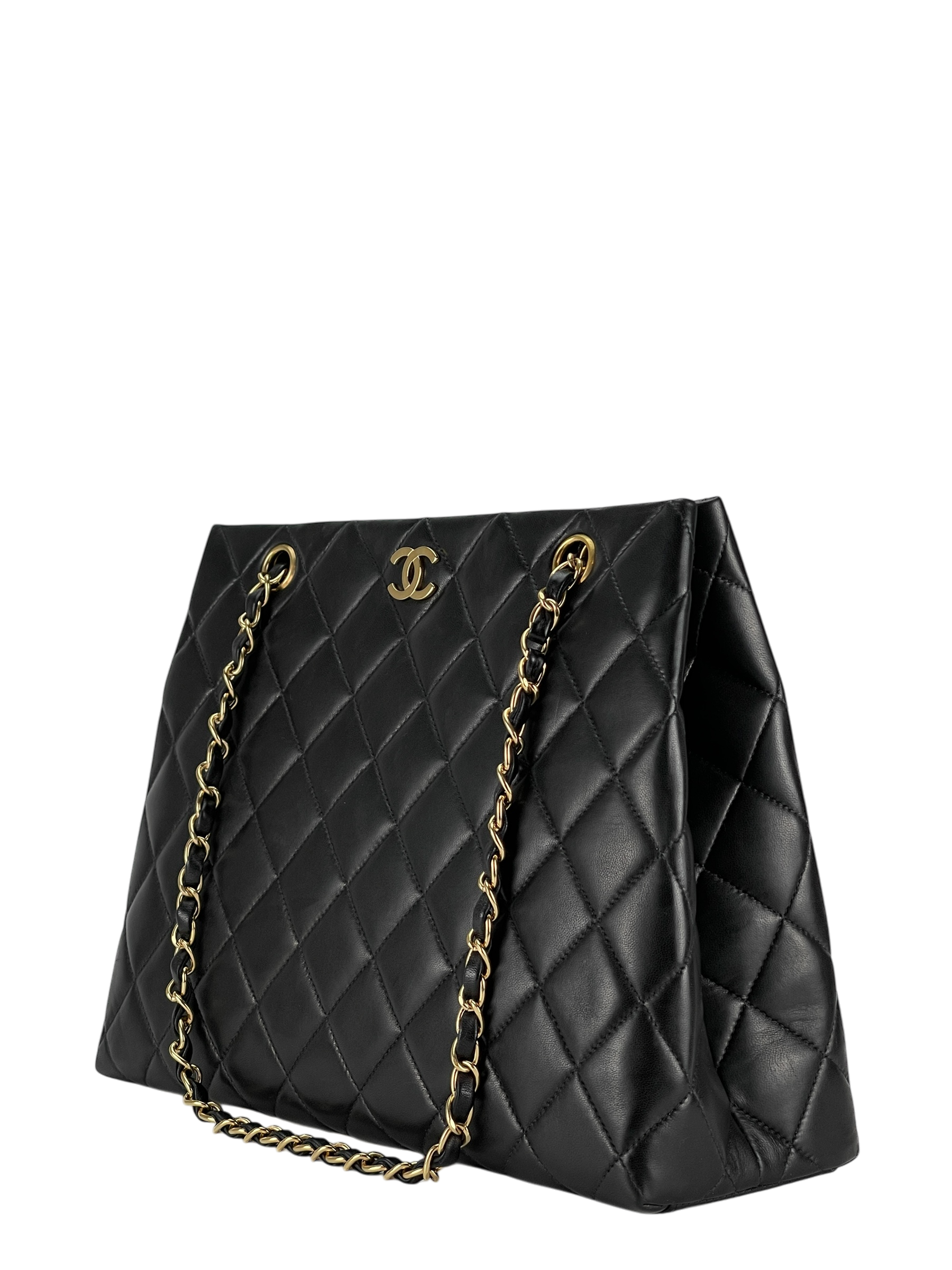 CHANEL - Vintage Black Quilted Leather Tote Shoulder Bag