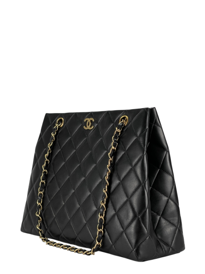 CHANEL - Vintage Black Quilted Leather Tote Shoulder Bag