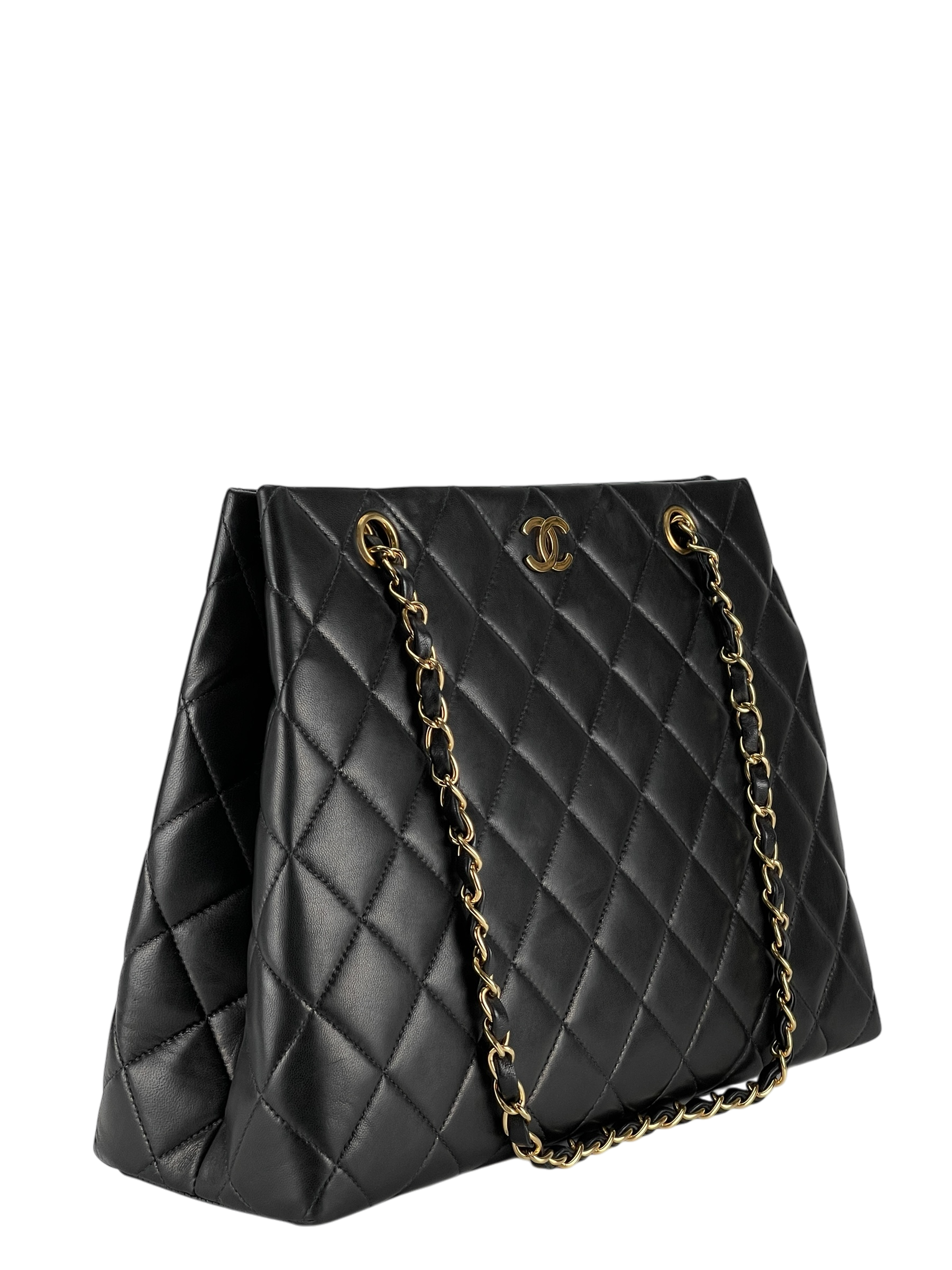 CHANEL - Vintage Black Quilted Leather Tote Shoulder Bag